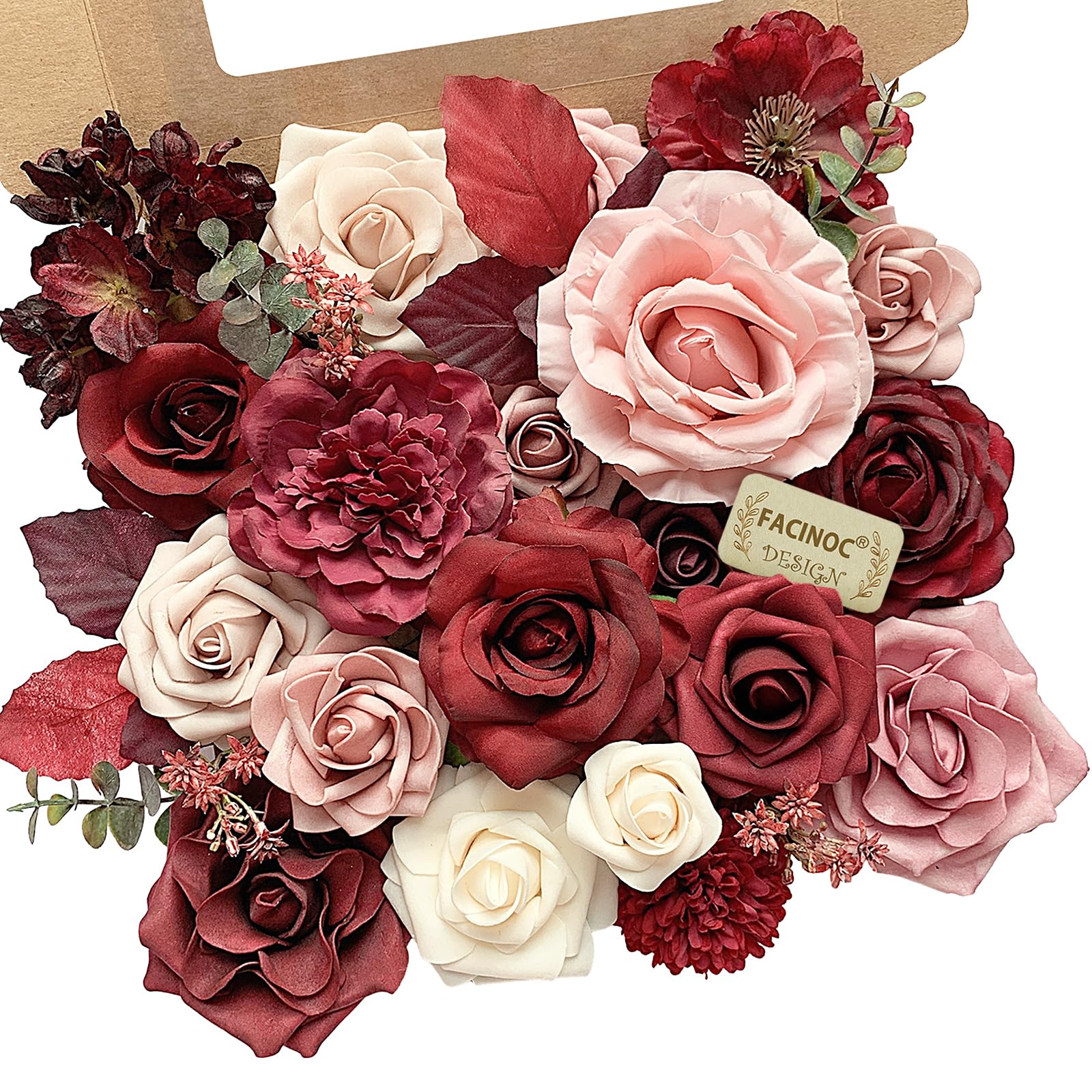Rose Artificial Flowers Burgundy Fake Flower Bulk for DIY Wedding Bouquets Bridal Baby Shower Centerpiece Table Decorations Silk Faux Floral Arrangements for Party Home Decor Indoor Red Mauve