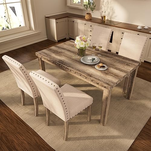 Miniatura 11 de Morden Fort Juego de mesa de comedor rústica para 6, sillas de comedor de cocina de granja para 6, encantadora mesa rectangular de madera de 60" y 6
