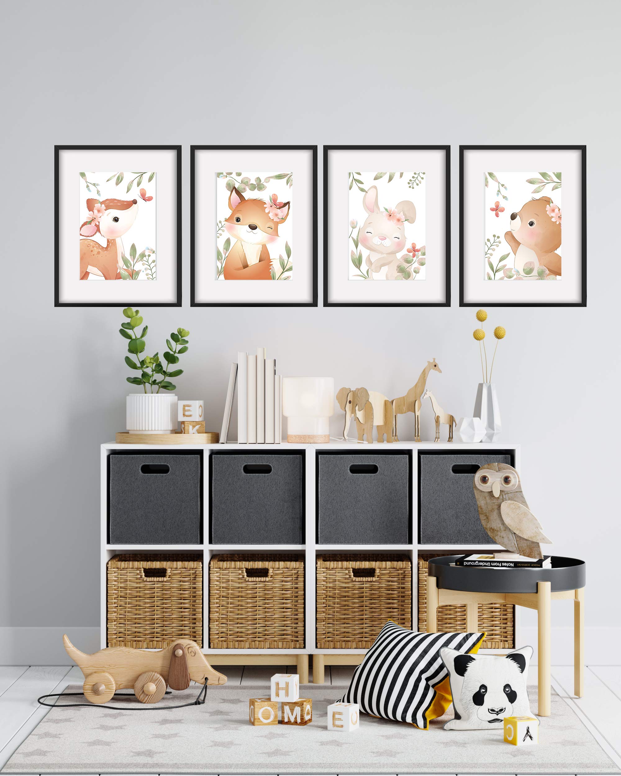Klasse Set of 4 Pictures Forest Animals Decorative Pictures 2 Bear Fox Deer Rabbit Nursery Baby Room Girls and Boys Picture Set Poster DIN A4 Decoration Forest Animals (without Frame) - Image 2