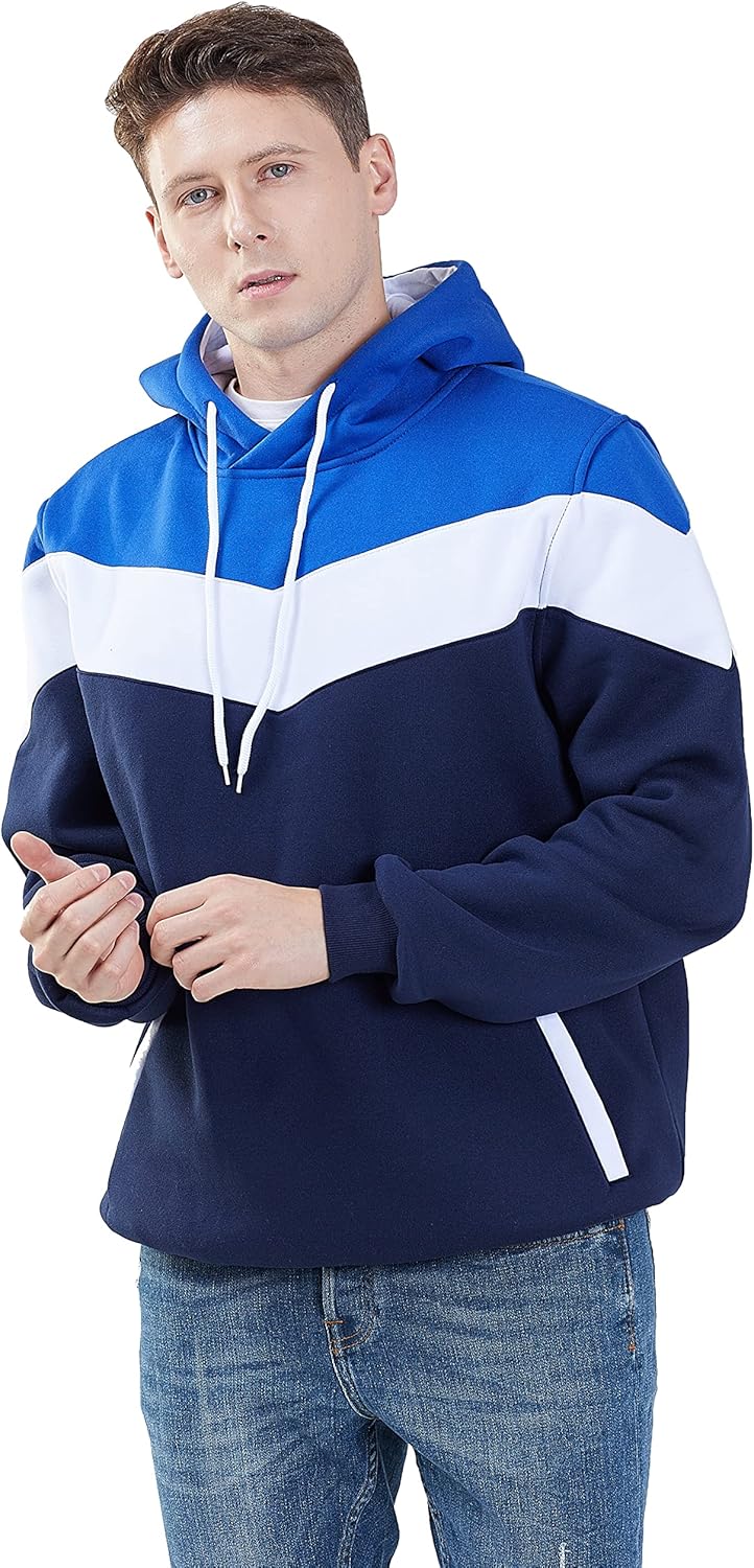 MOONCOLOUR Men's Fashion Novelty Color Block Hoodies Long Sleeve Fleece Hooded Pullover Sweatshirts with Pockets - Image 3