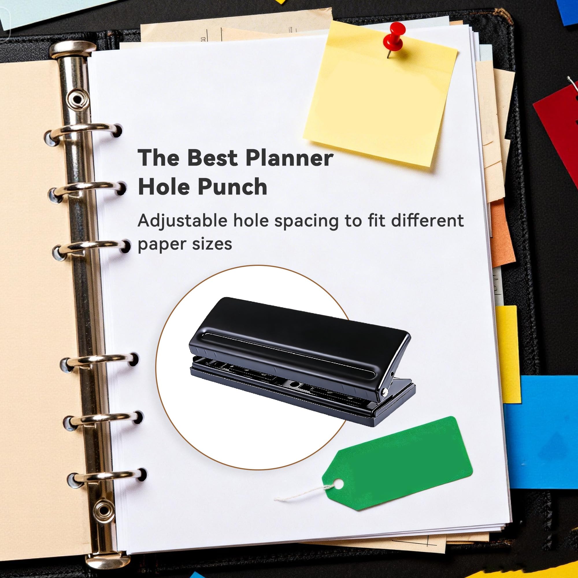 Perforateur en Métal Réglable à 6 Trous,Perforatrice 6 Trous a5 | 5 A6 A7 6 Ring Punch Avec Marque de Positionnement,Pour Planificateur, Personnel, Recharge de Pages de Classeur
