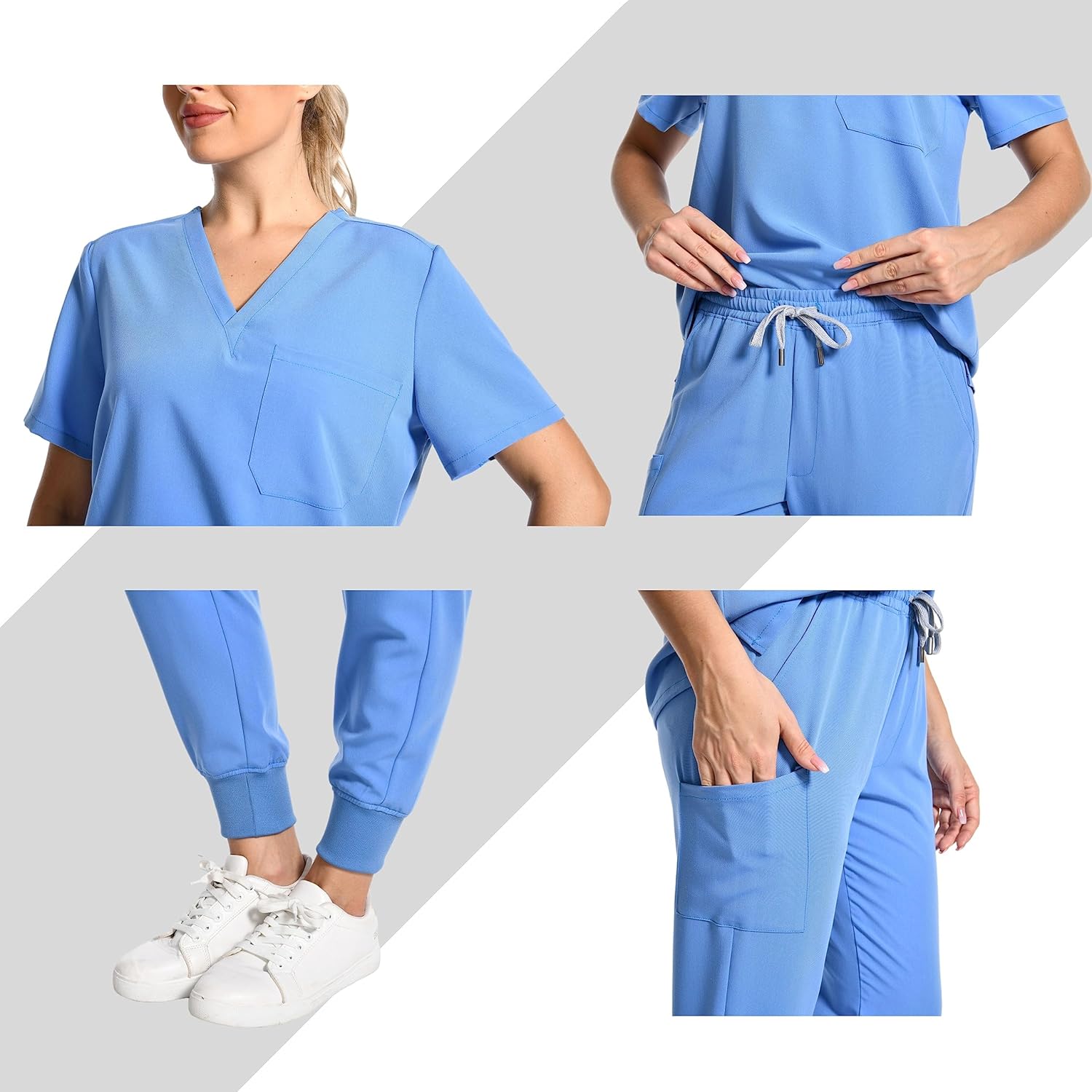 Scrubs for Women Set Medical Uniform - V-Neck Top & Jogger Pants with 6 Pockets, Nurse Workwear - Image 4