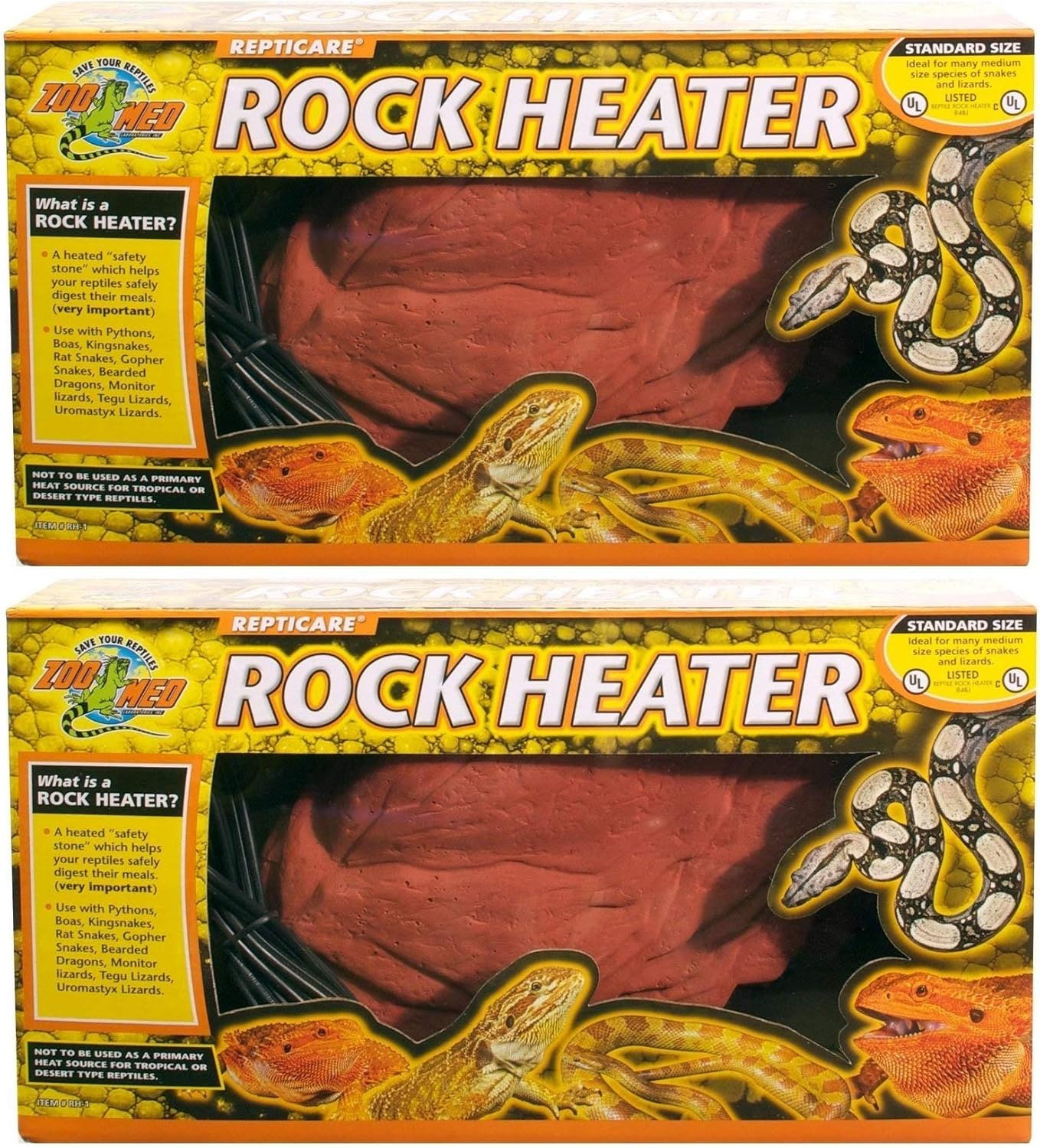 Zoo Med ReptiCare Mini Rock Heaters 5W 2-Pack - Realistic Heated Stones for Baby Bearded Dragons, Geckos & Small Reptiles