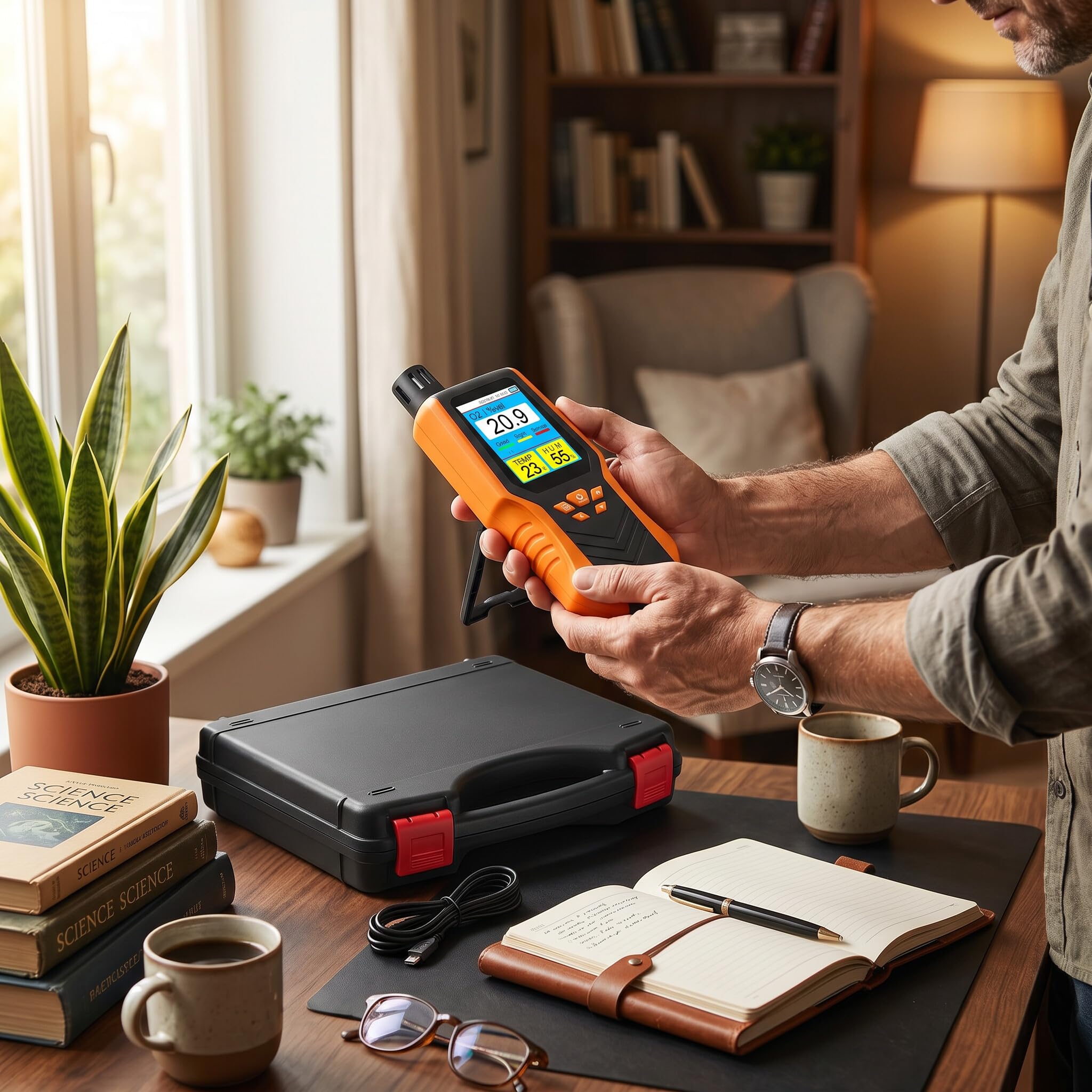 Rilevatore di Ossigeno Portatile, Analizzatore di O2 con Display di Ora e Data, Misuratore di umidità della Temperatura per L'industria Domestica All'aperto