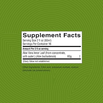 Nature's Sunshine Aloe Vera Juice Dietary Supplement Soothing Intestinal Support, Inner Leaf Concentrate, 32 fl. oz.