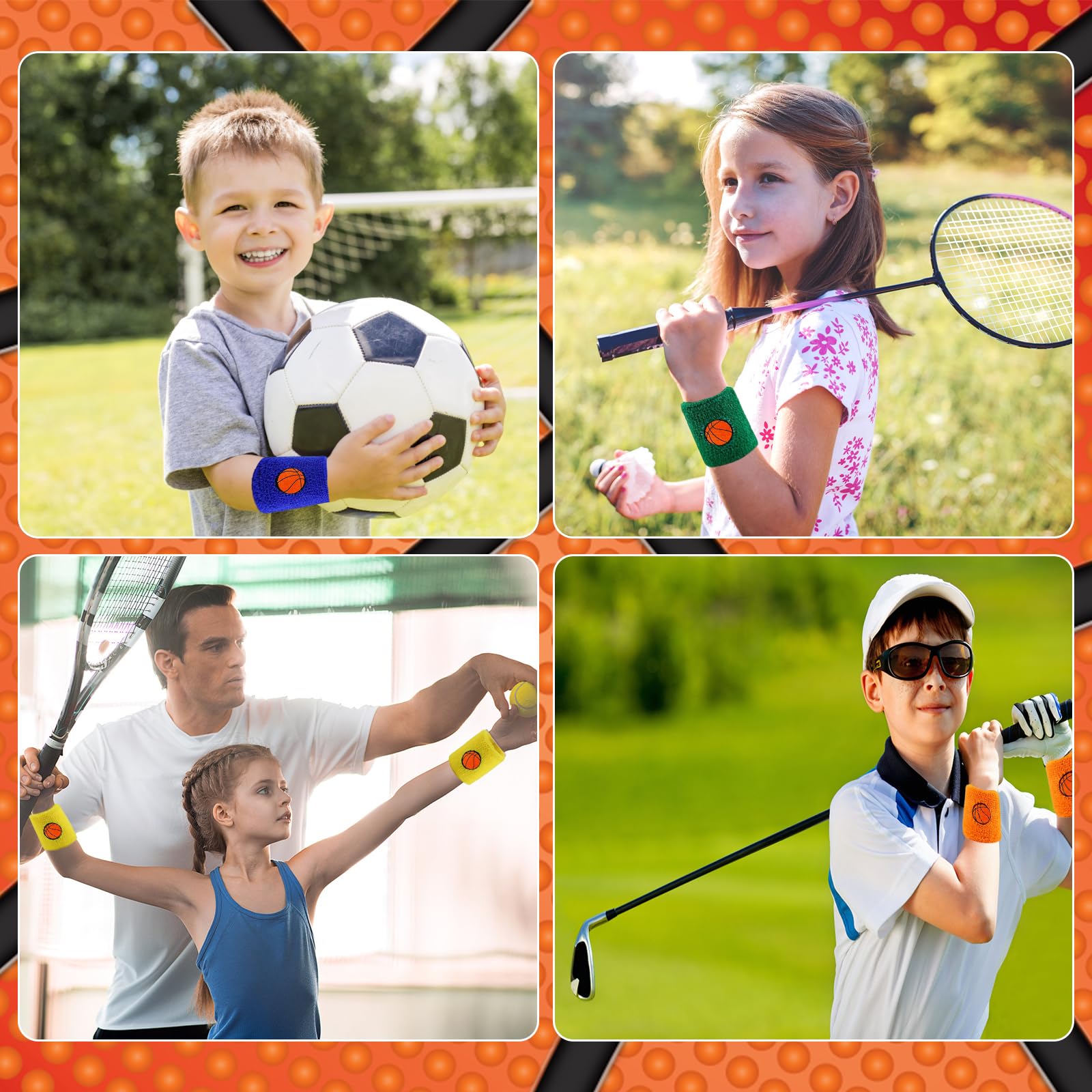 6 Pièces Bracelets de Sport pour Enfants, Bandeaux de Poignet Élastiques en Éponge, Poignet Bandeau pour Sport, Bracelets Absorbants pour Le Football, Le Basket-Ball, l'athlétisme
