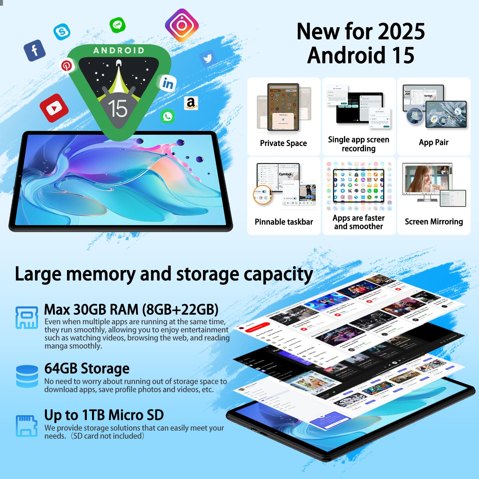 Amazon.com : 2026 Android 15 Tablet with Keyboard, 10.1 Inch