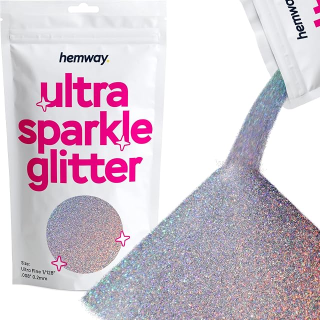Hemway Premium Ultra Sparkle Glitter Multi Purpose Metallic Flake for Arts Crafts Nails Cosmetics Resin Festival Face Hair - Silver Holographic - Ultrafine (1/128" 0.008" 0.2mm) 100g / 3.5oz