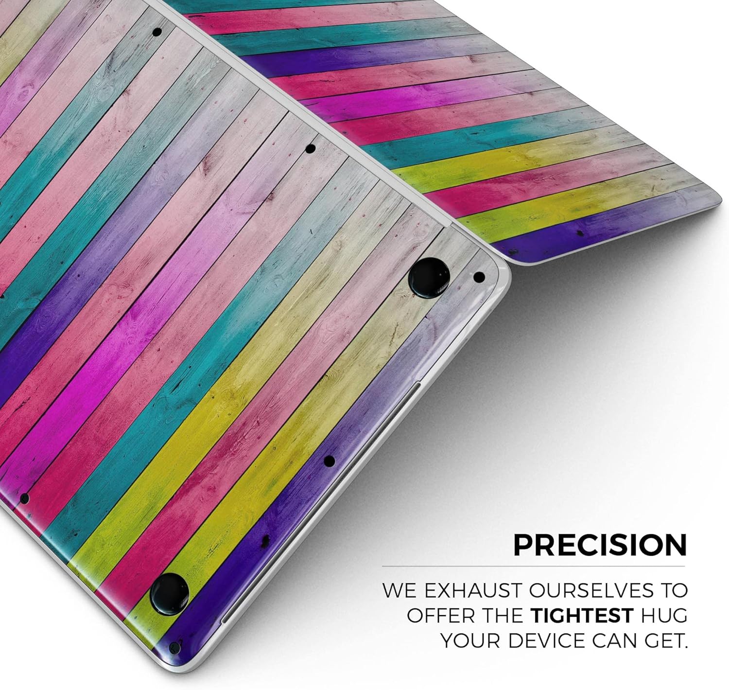 Design Skinz Vibrant Neon Colored Wood Strips Full-Body Wrap Scratch Resistant Decal Skin-Kit Compatible with MacBook 13" Pro M1 (A2338)