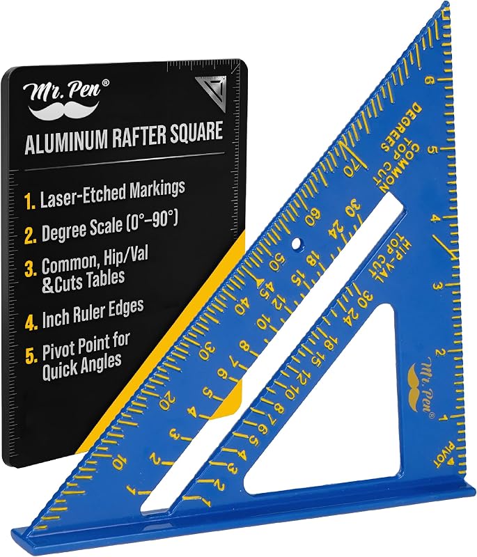 Rafter Square, 7 Inch, Blue, Aluminum Alloy, 7 Inch | Triangle Ruler for Roofing, Framing, Woodworking and Accurate Angle Layouts