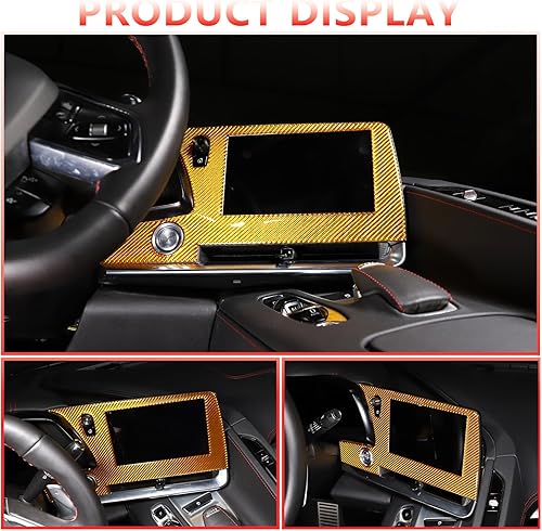 Miniatura 10 de Adhesivo para pantalla de navegación de control central de automóvil, compatible con Chevrolet Corvette C8 Stingray 2020-2023, fibra de carbono