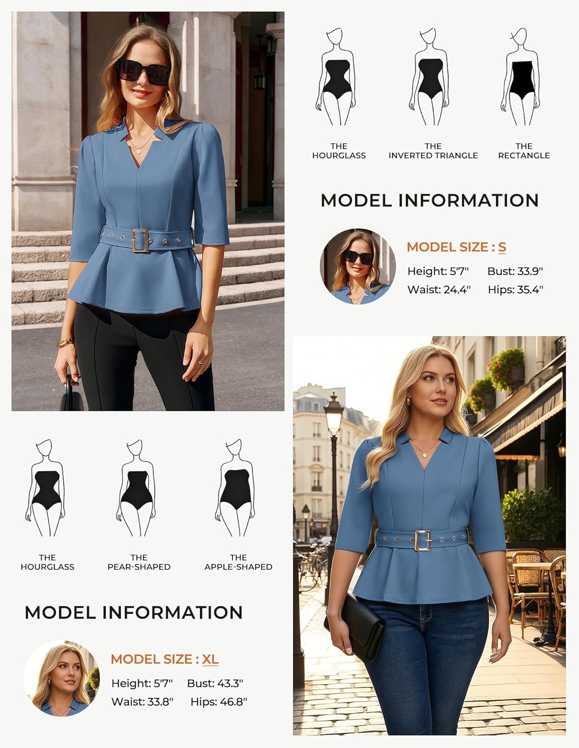 GRACE KARIN 2026 Women Dressy Tops, V Neck Half Sleeve Business Casual Blouses, Spring Fashion Peplum Work Shirts with Belt - Image 6