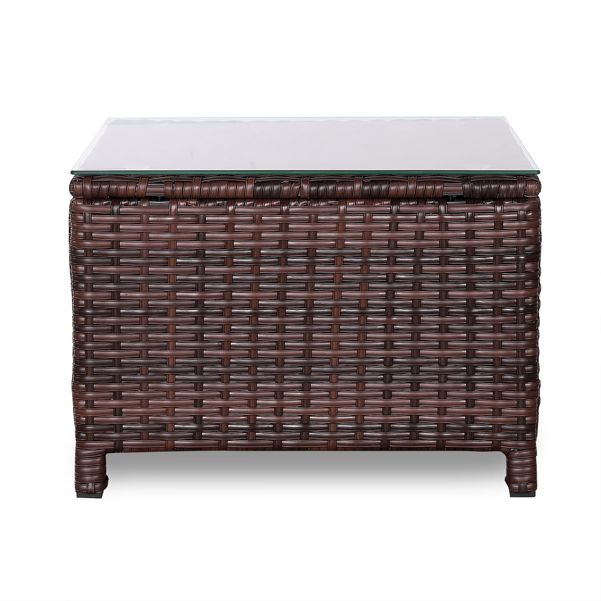 Rattan Park Mesa de Centro de ratán para Exterior con Tapa de Cristal, Mesa Auxiliar de Mimbre Resistente a Todo Clima para Patio, balcón o Porche, Color marrón (55×55×38 cm)
