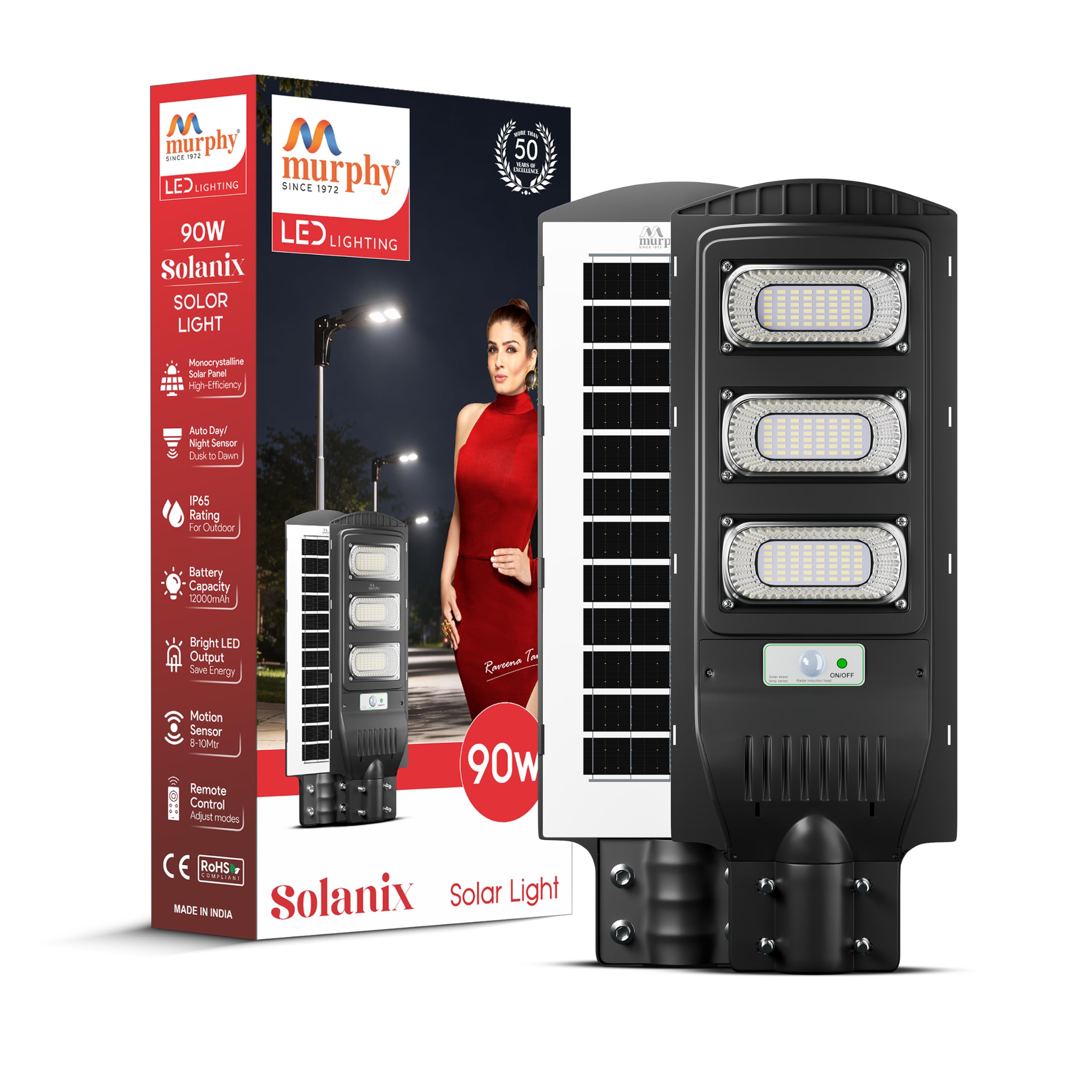 Murphy 90W Solar Street Light | 144 SMD LEDs | 12000mAh Battery | 9hr 10min Backup | Dusk-to-Dawn Auto | 8–10m Radar Sensor | Outdoor Waterproof Light Pack of 1-image-41
