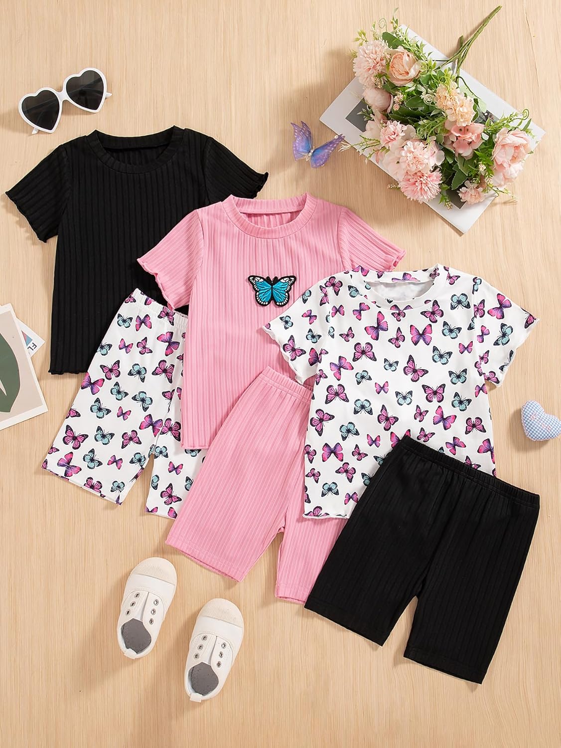 VARMILO 3-Pack Toddler Girls Summer Animal Print T Shirt Short Sleeve Top and Pattern Print Shorts Kids Sets Size 2-8 Years - Image 2