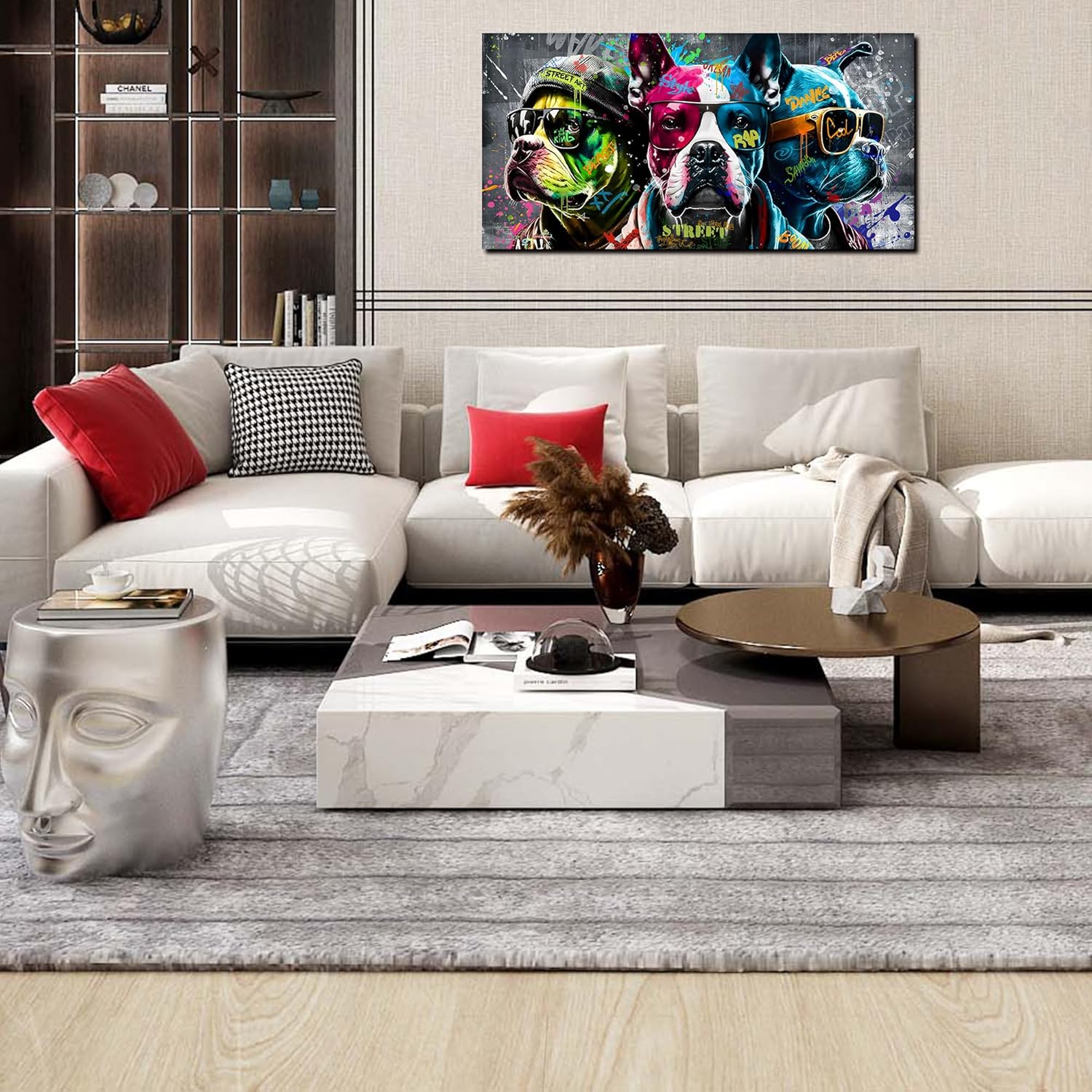 Zoyotago Large Canvas Wall Art for Bedroom Living Room Funny Graffiti Dog Picture Cool Dog Canvas Wall Art Ready to Hang Size 20x40