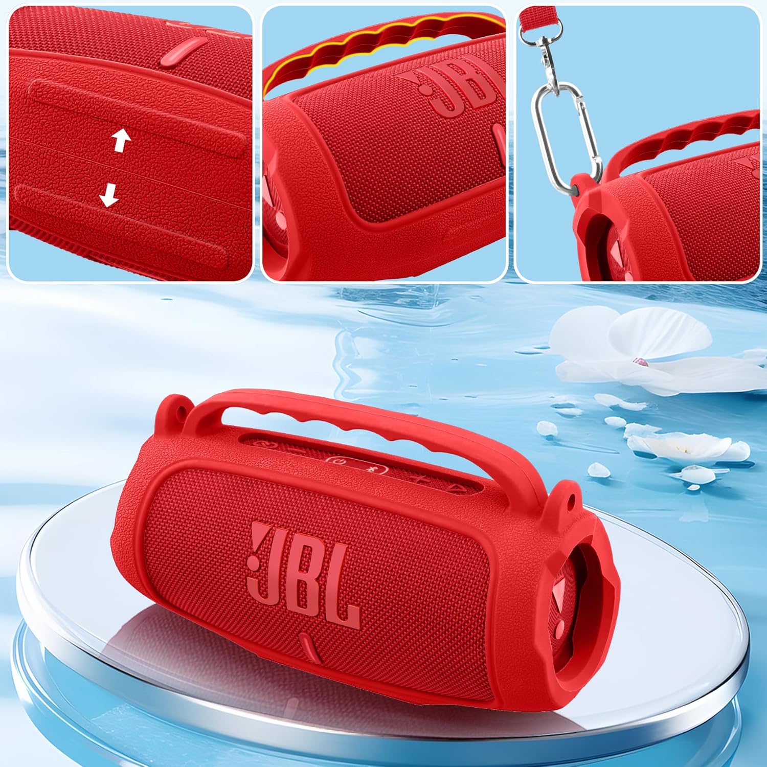 Silicone Case Compatible with JBL Charge 5 Portable Waterproof Bluetooth Speaker(Red Silicone Cover) - Image 5