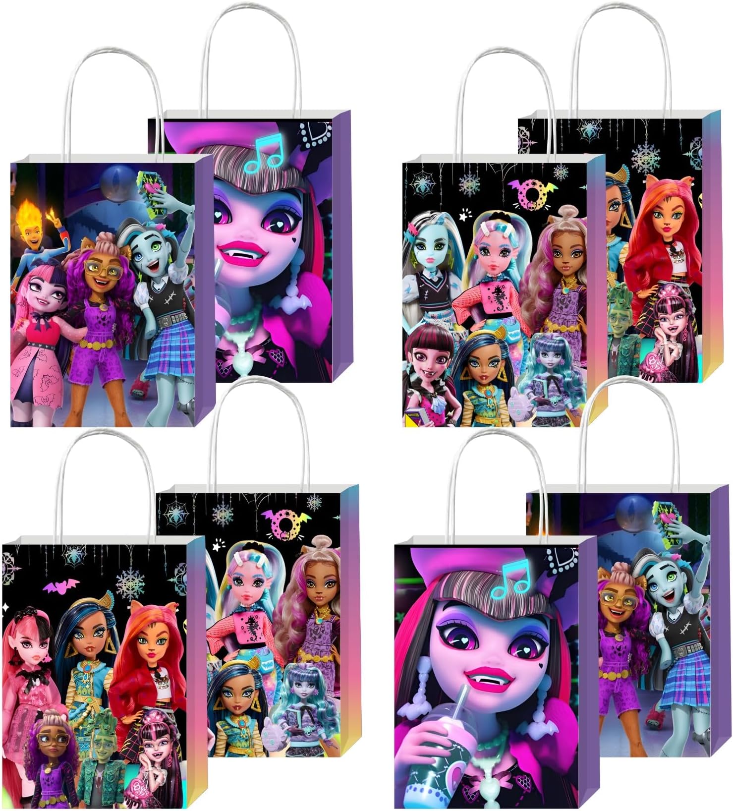 EKIH 12pcs Monster High Party Favor Gift Bags with Handles, Monster High Birthday Party Supplies for Monster High Party Decorations