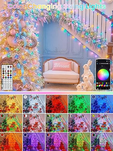 Miniatura 3 de 240 luces LED inteligentes de Navidad que cambian de color controladas por aplicación, cadena de luces RGB parpadeantes impermeables de 95 pies,