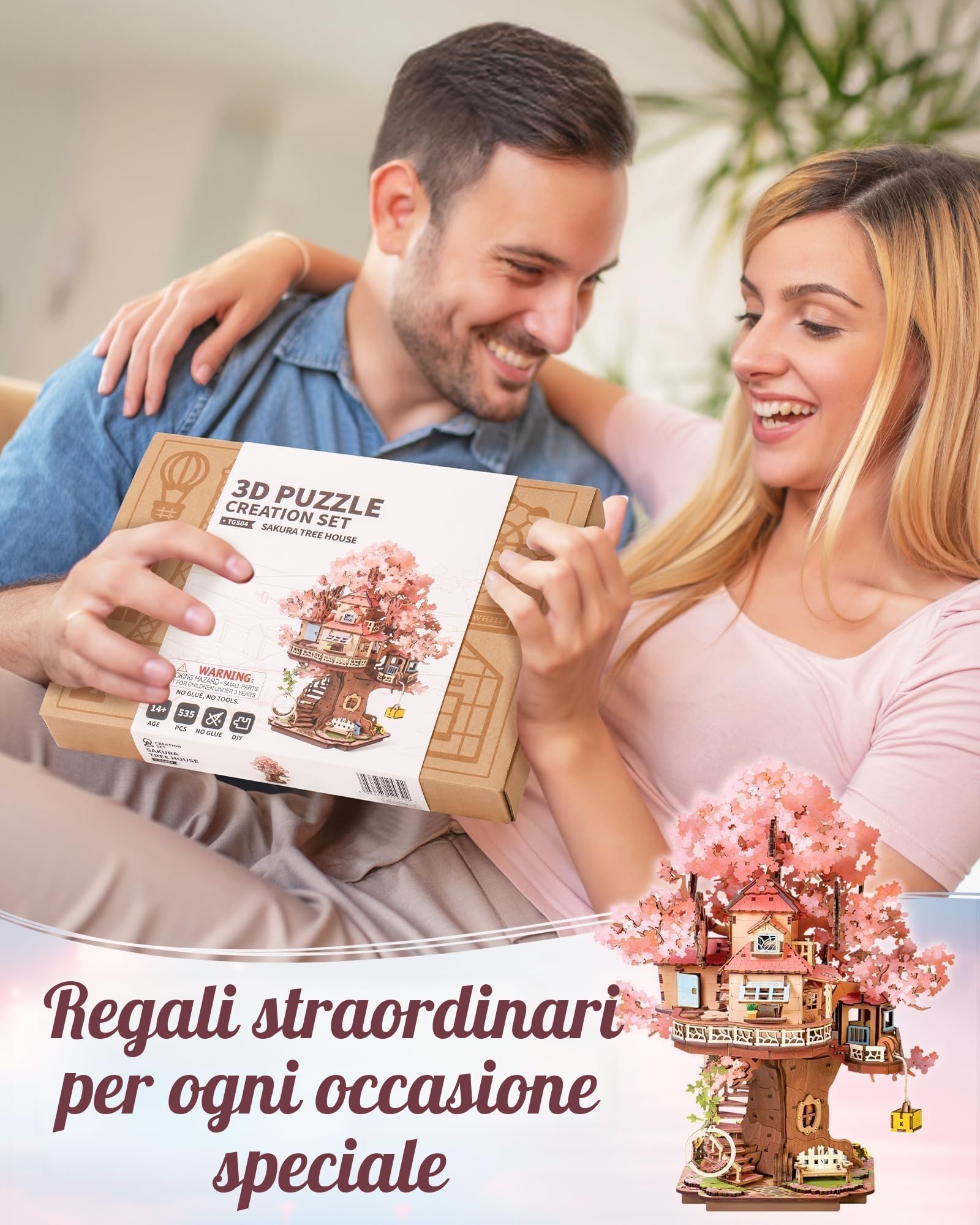 ROBOTIME Puzzle 3D in Legno Sakura Tree House, Modellino da Costruire per Adulti, Decorazione per la Casa, Idea Regalo per Adulti e Adolescenti