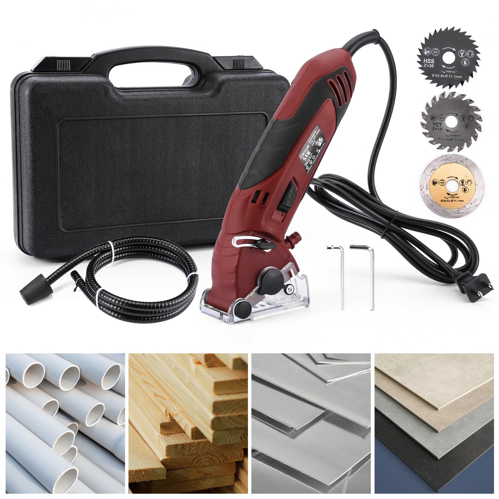IRONWALLSMini Circular Saw Set, 400W 3400RMP Multi-Functional Circular Saw Machine with 3PCS Carbide Tipped Blade, 110V Hand-Held Corded Electric Powered Mini Saw for Wood, Metal, Tile, PVC Plastic