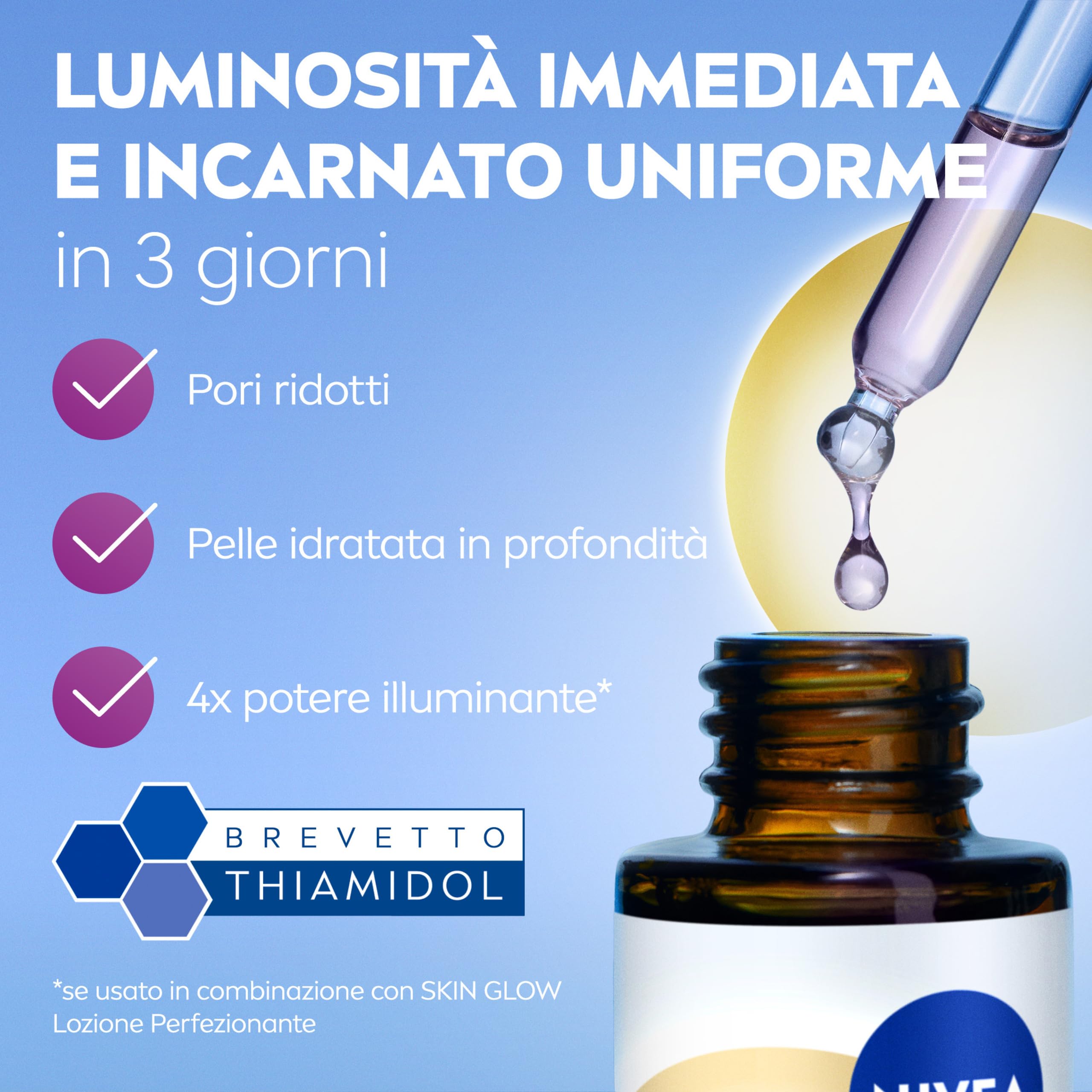 NIVEA Glow Routine Cofanetto regalo donna, Set regalo donna con Luminous630 Skin Glow Siero Viso Luminosità Immediata 30 ml, Labello Burrocacao Labbra Glowy Lips 10 ml e travel bag omaggio inclusa