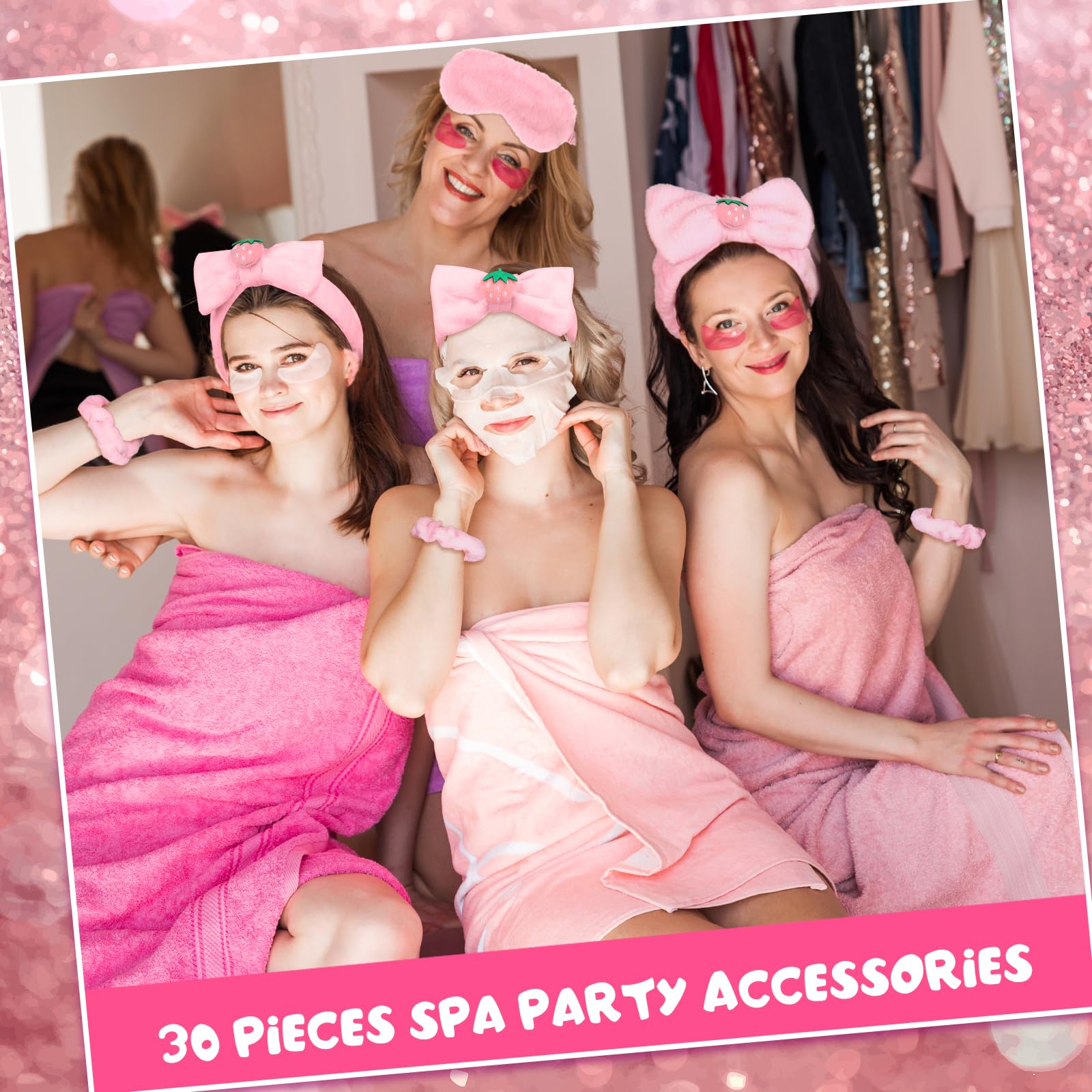 30 Pièces kit Soirée Pyjama Fille Cadeau 6 Chouchous Mignons Pour Femmes 6 Spa Masques de Sommeil En Peluche Rose 6 Gobelets à Paillettes RéUtilisables 6 Bandeaux de Maquillage 6trousses de Maquillage