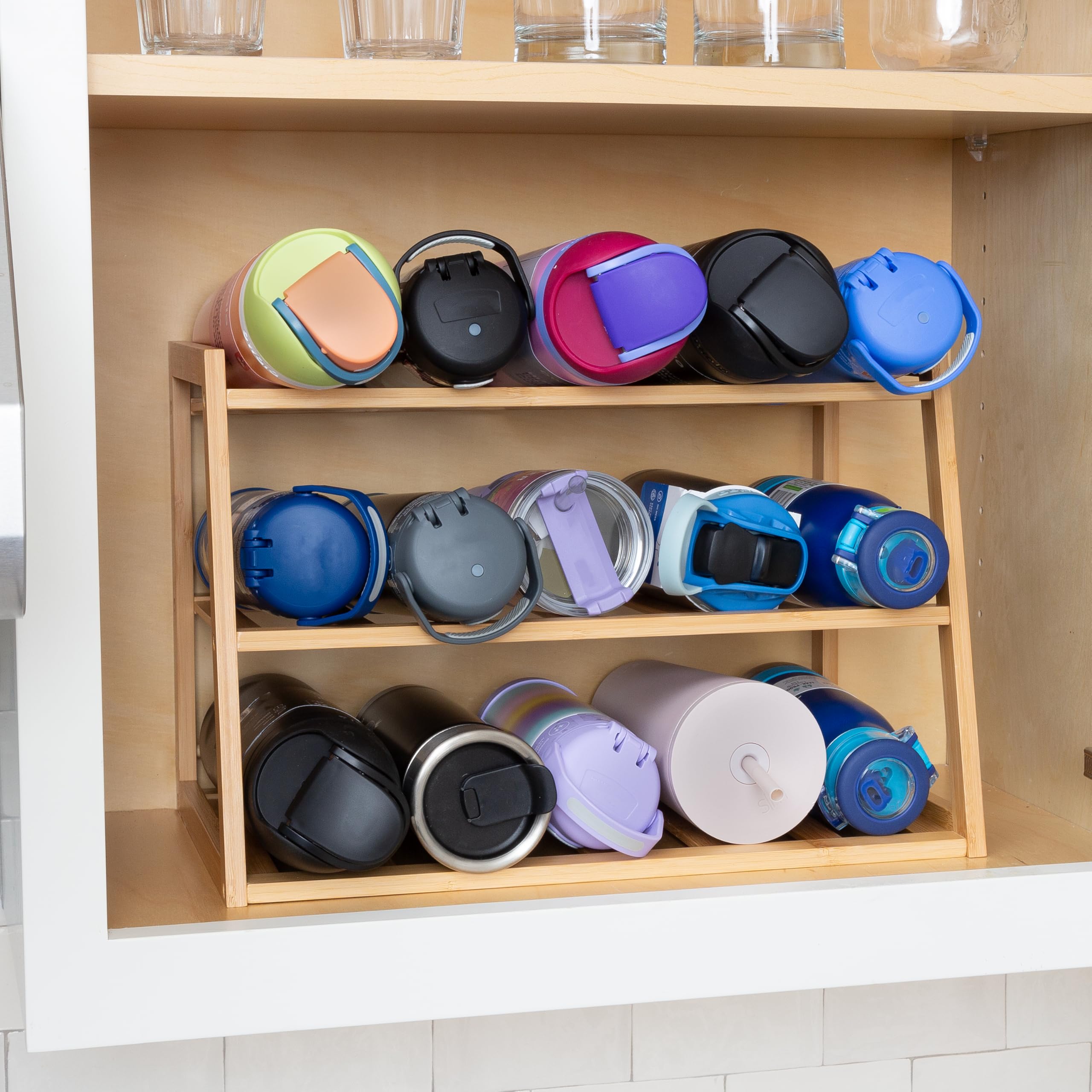 Honey-Can-Do Organisateur de Bouteilles d'eau en Bambou à 3 Niveaux pour Armoire