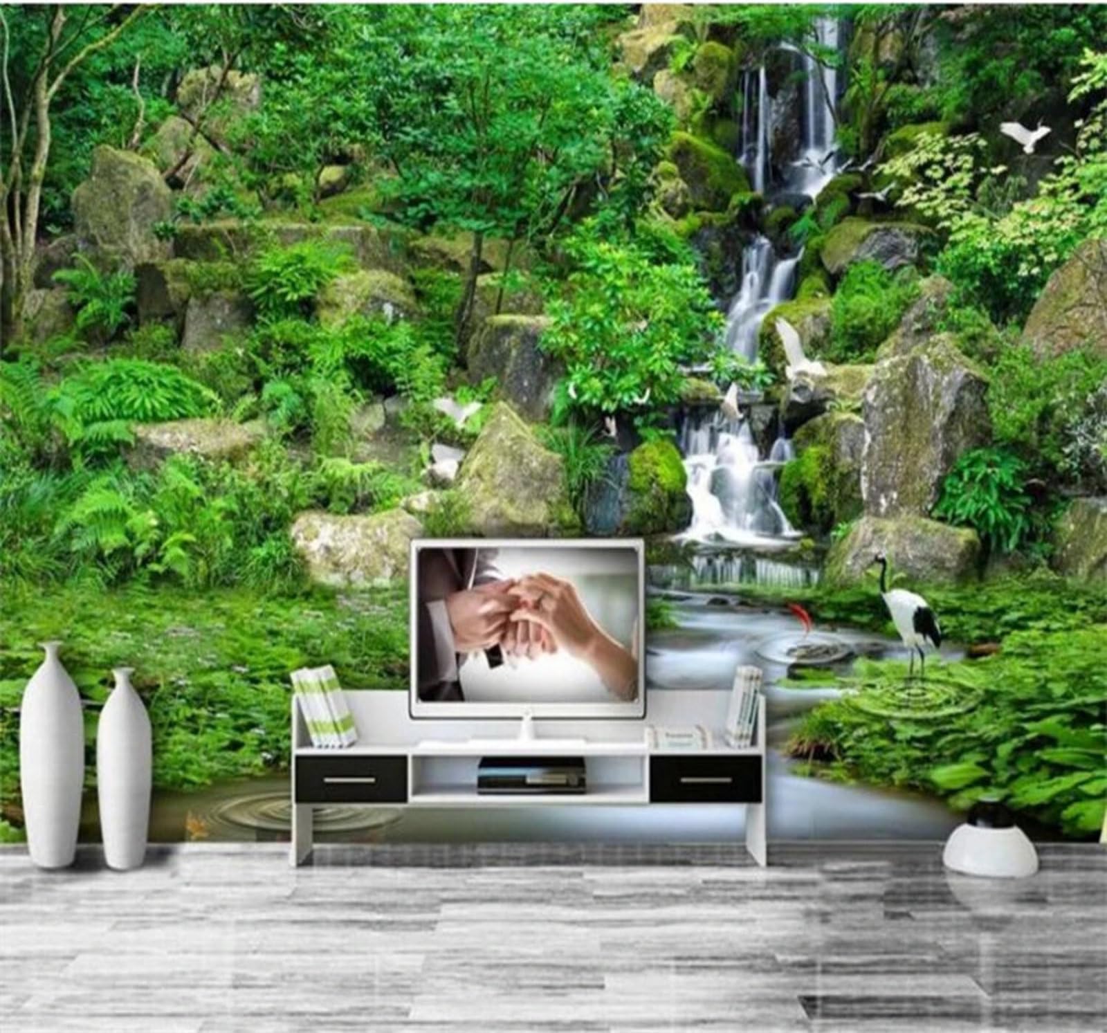 Fresh Three Dimensional Green Landscape 3D Wallpaper Easy Install Feature Office Living Room Sofa Bedroom TV Background Wall Decoration-250cm×170cm