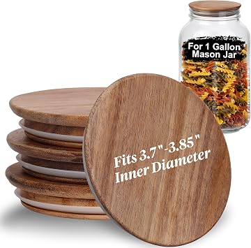 2 Pieces Gallon Mason Jar Lids Replacement Mason Jar Lids Wooden Storage Lids With Silicone Seal Canning Jars Lids for Only Fits 1 Gallon Jars 4