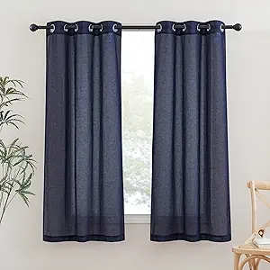 NICETOWN Living Room Curtains 63 inch Length, Grommet Semi Sheer Linen Curtains & Drapes Privacy with Light Filtering for Farmhouse/Bedroom, W36 x L63, Dark Blue, 2 Panels