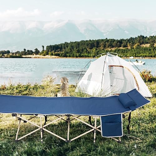 Miniatura 7 de KARMAS PRODUCT Catres plegables para campamento, catre portátil para adultos con bolsa de transporte, almohada de bolsillo, cama de dormir para