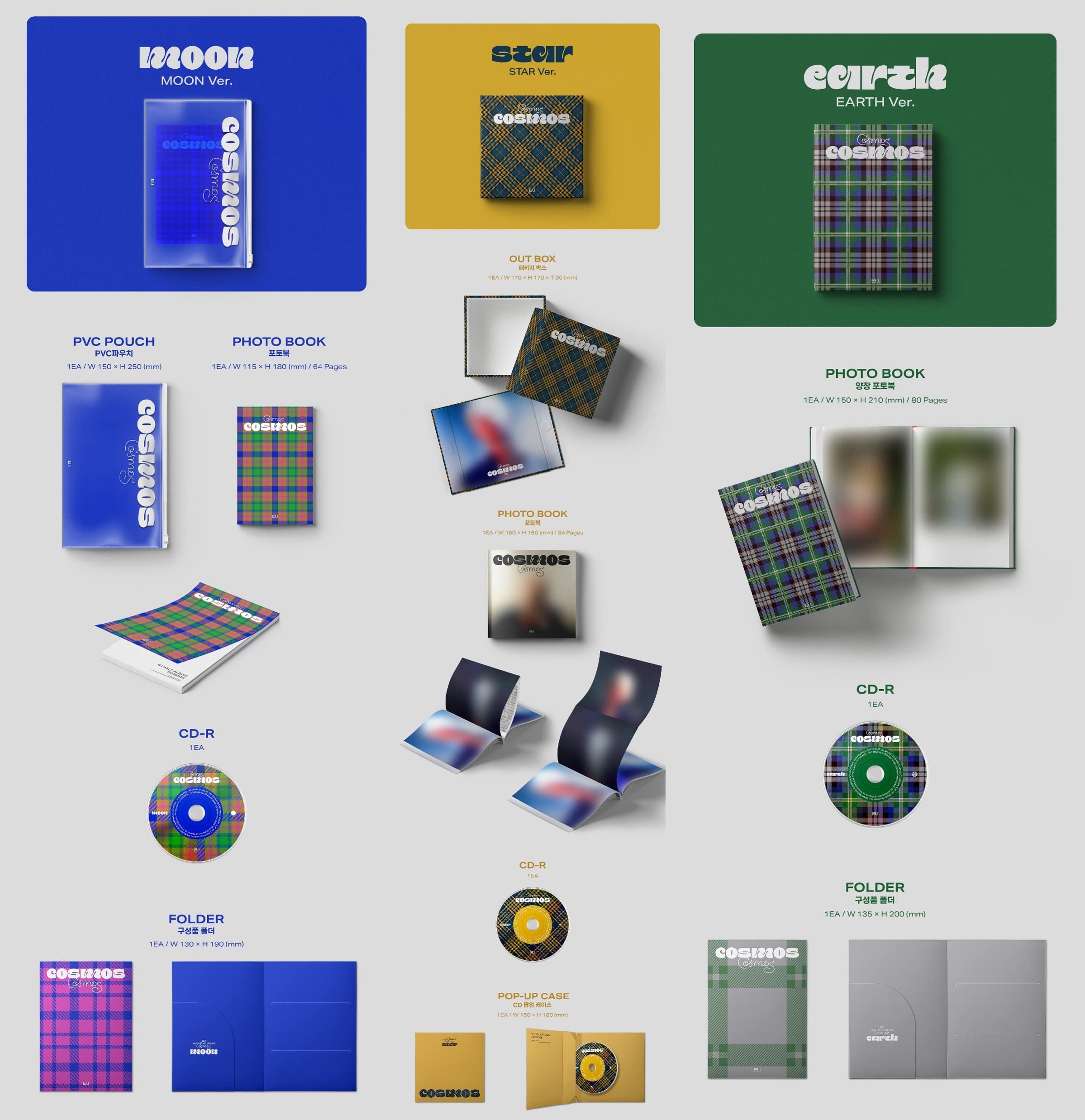 B.I-HALF ALBUM [COSMOS] [Random ver.] 1 Album+BolsVos K-POP Webzine (22p), Decorative Stickers, Photocards