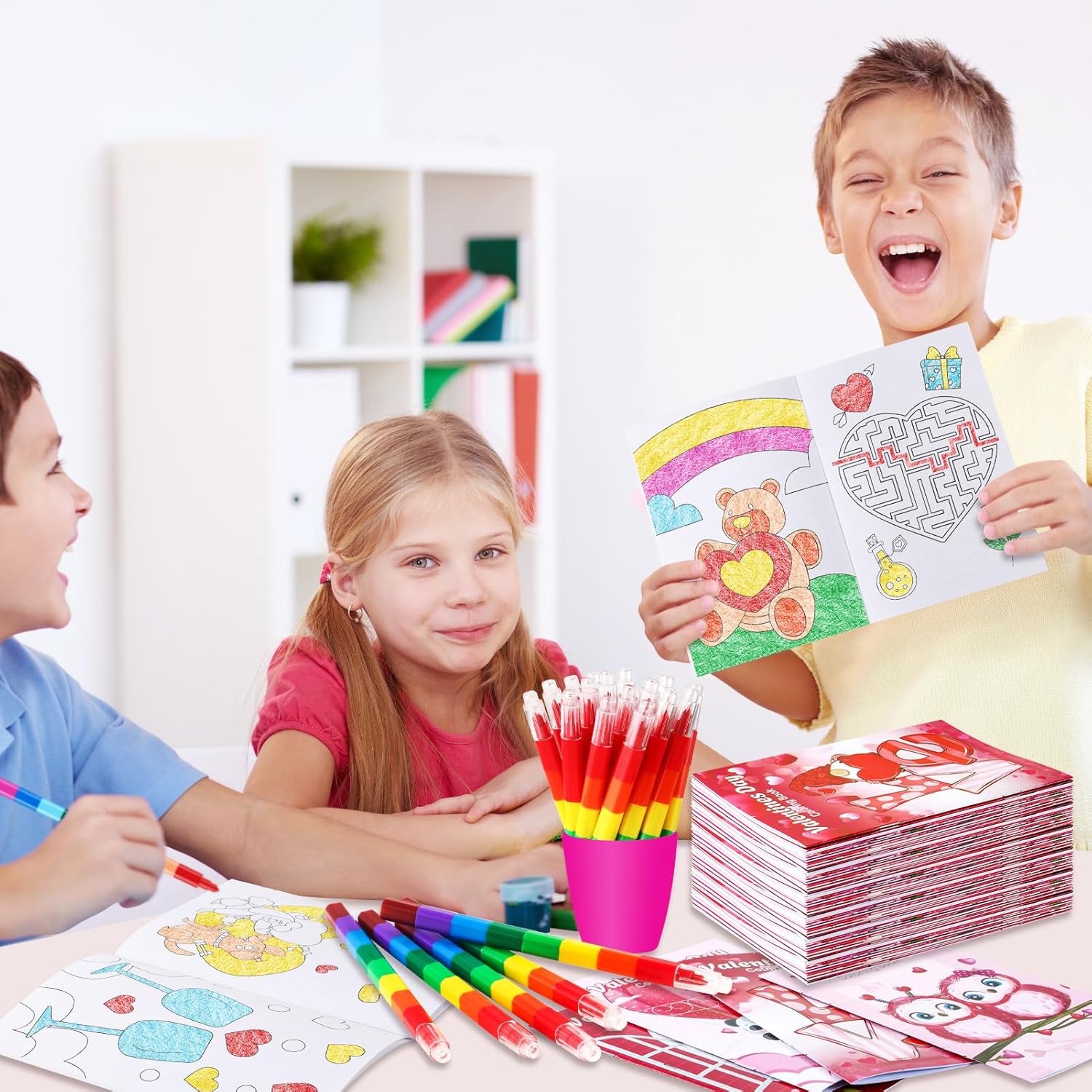 BenLouis 48Pcs Valentines Day Mini Coloring Books Kids Valentine School Party Favors Activity Books Bulk for Kids Valentine's Day Goodie Bag Gift Stuffer Classroom Exchange Gift