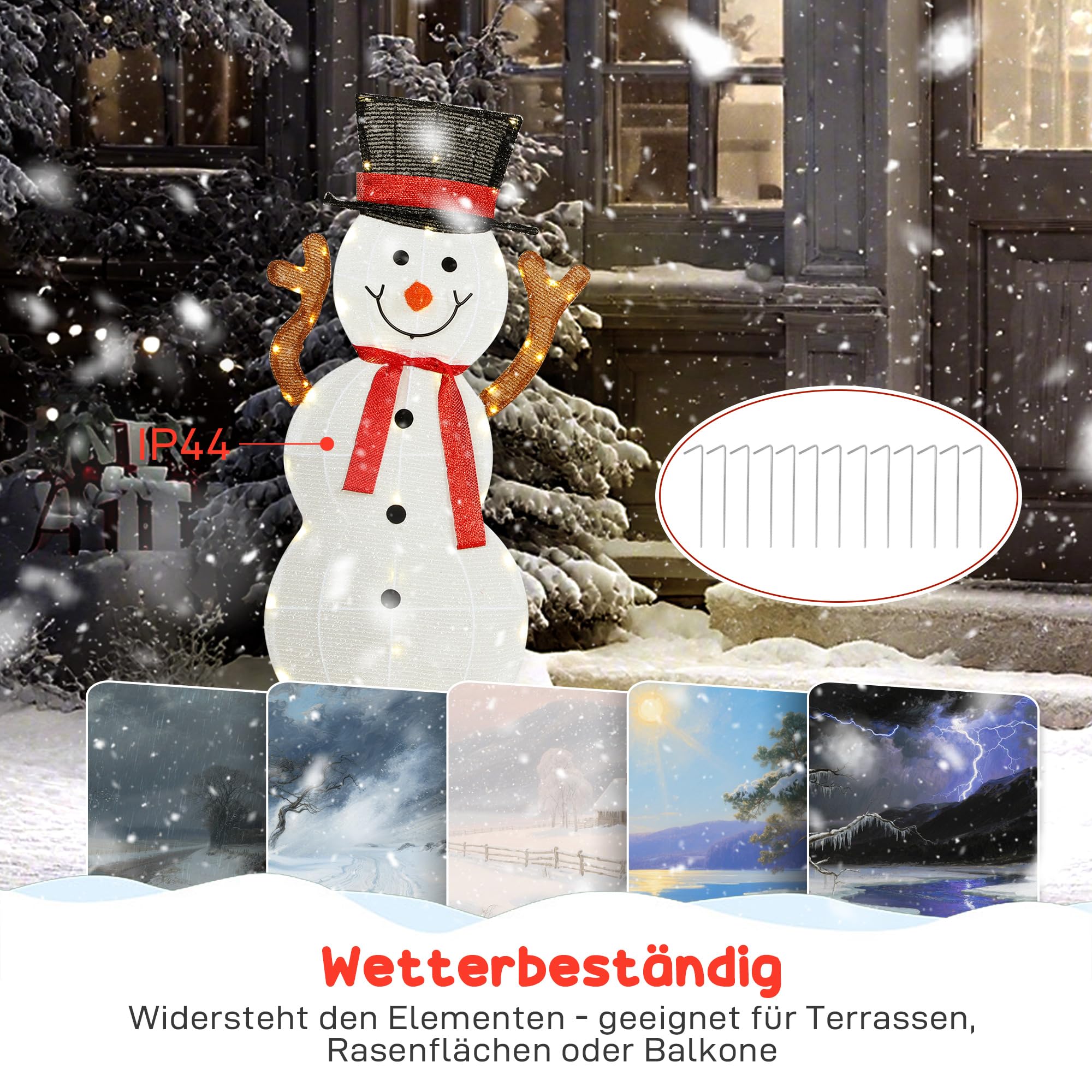 Outsunny 3-teilige Weihnachtsdeko Schneemann-Familie 91,5 cm mit LED | Weihnachtsfigur, Weihnachtsdekoration mit Stahlrahmen, Spannbändern, Weihnachtsbeleuchtung für Indoor & Outdoor, IP44