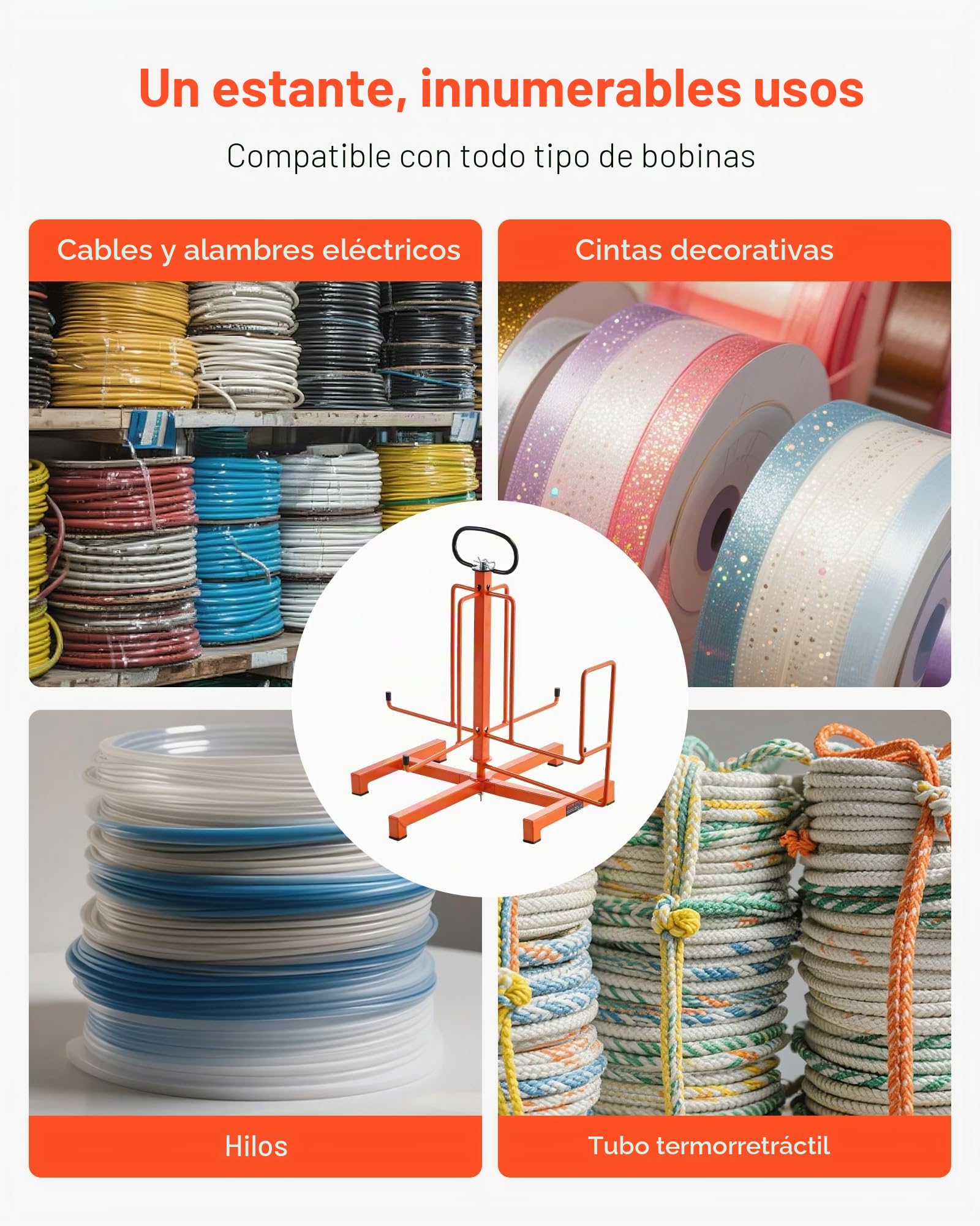 VEVOR Dispensador de Cables para Montaje en Suelo o Montante, Portacarretes de Alambre con Asa Metálica Antideslizante para Transporte de Cableado y Ojal Giratorio para Uso Eléctrico, Industrial