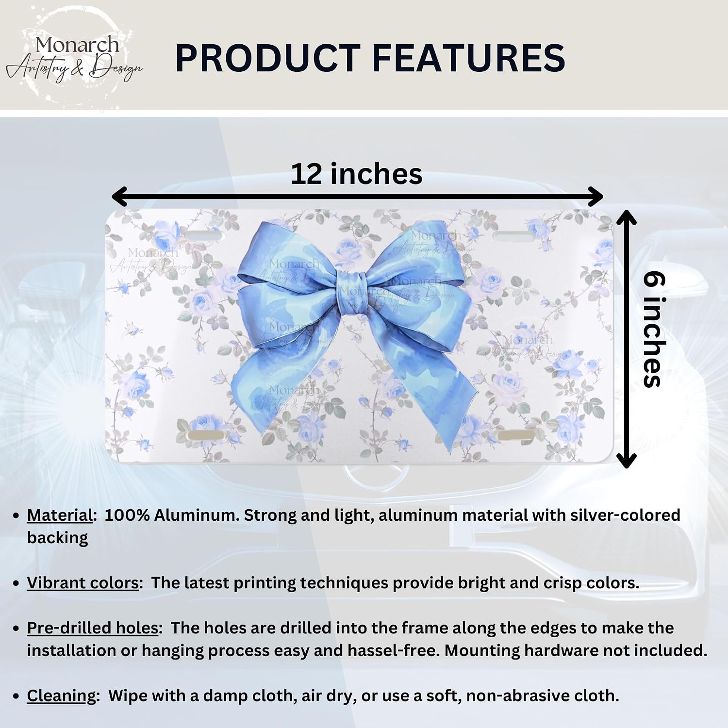 Baby Blue Coquette Bow Decorative Front License Plate for Women, Floral, Vanity Plate, Girly Car Tag, Custom Tag, Cute Car Accessories, Bow License Plate, Coquette Decor Preppy, Gift for Mom Wife