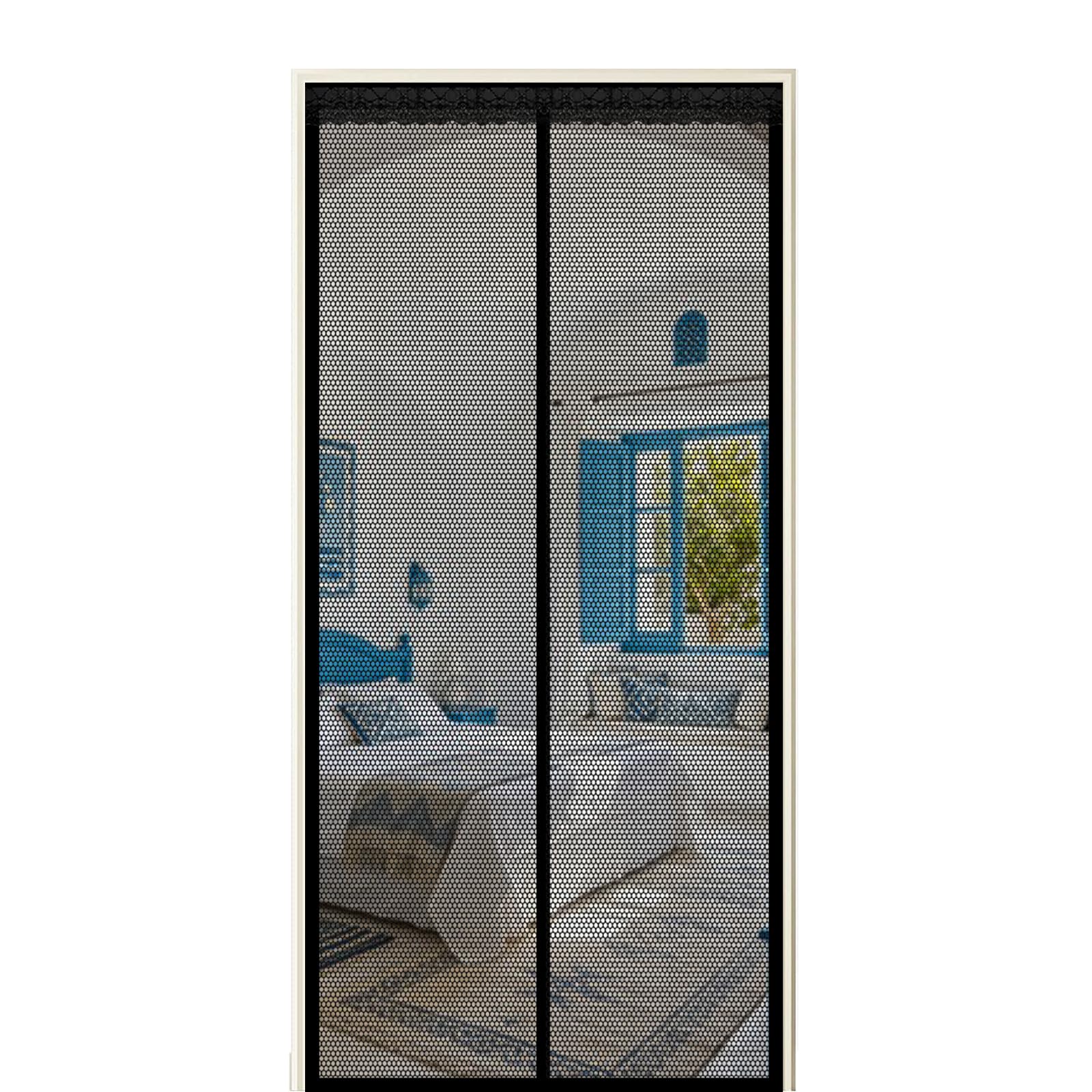 Screen Door 255 x 170 cm Self Sealing Powerful Magnets Anti Mosquito Mesh Curtain with Powerful Magnets & Full Frame Magic Tape Suitable for Patio Doors Balcony Bedroom, Black
