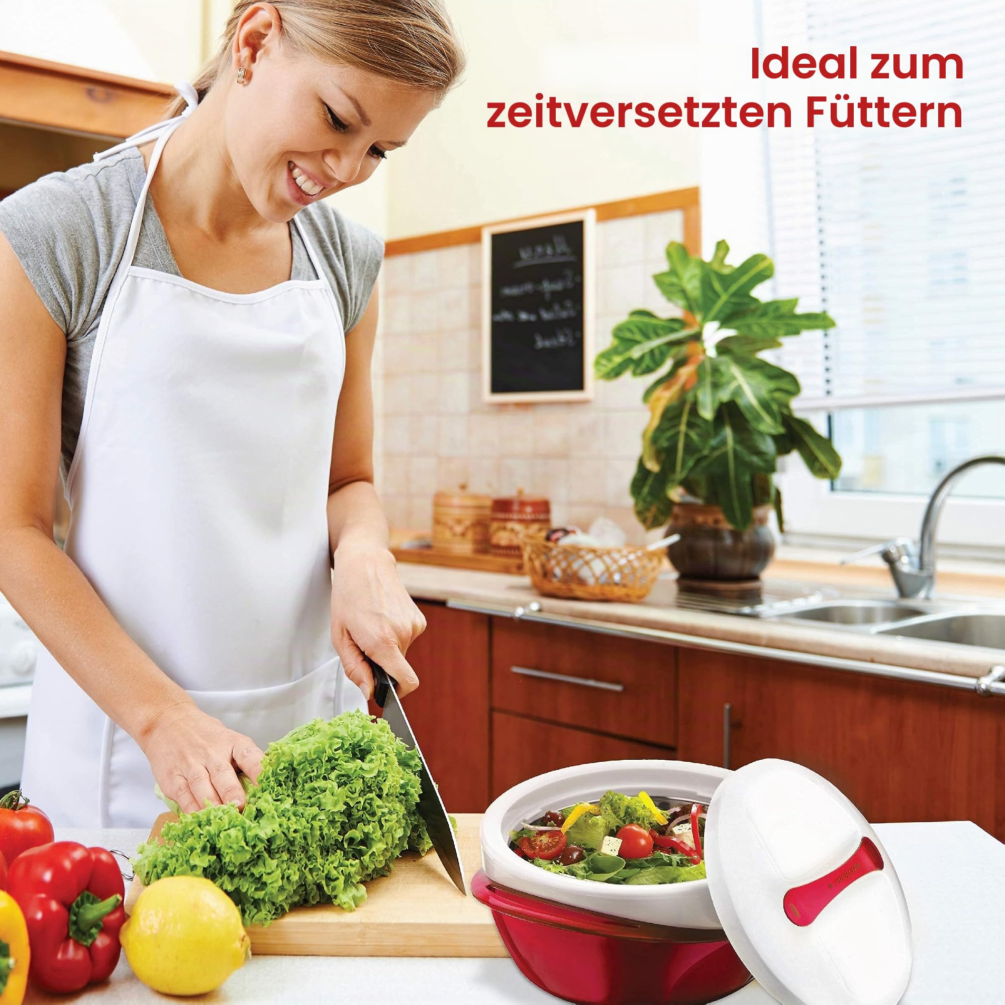 Pinnacle Thermoware Auflaufform – Große Suppen- und Salatschüssel – Isolierte Servierschüssel mit Deckel (rot, 3.6 qt)