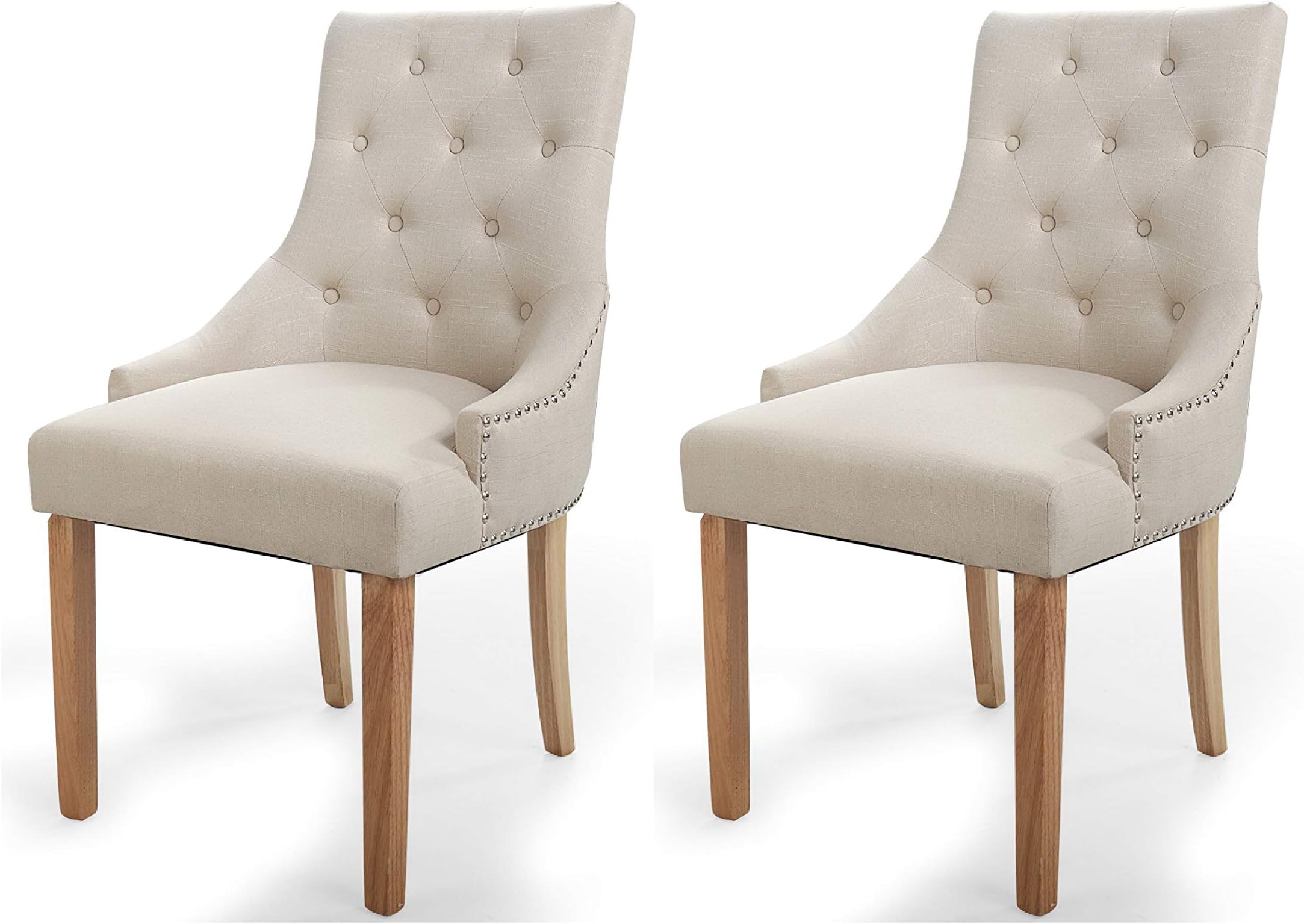 Set of 2 Elegant Fabric Upholstered Dining Side Chairs Living Room Chair w/Nailed Trim Beige