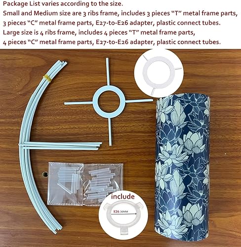 Miniatura 4 de Xoenoiee Persianas de lámpara de tambor de PVC con marco de metal, pantalla cilíndrica, Spider UNO Euro Fitter para lámparas de mesa, lámparas de