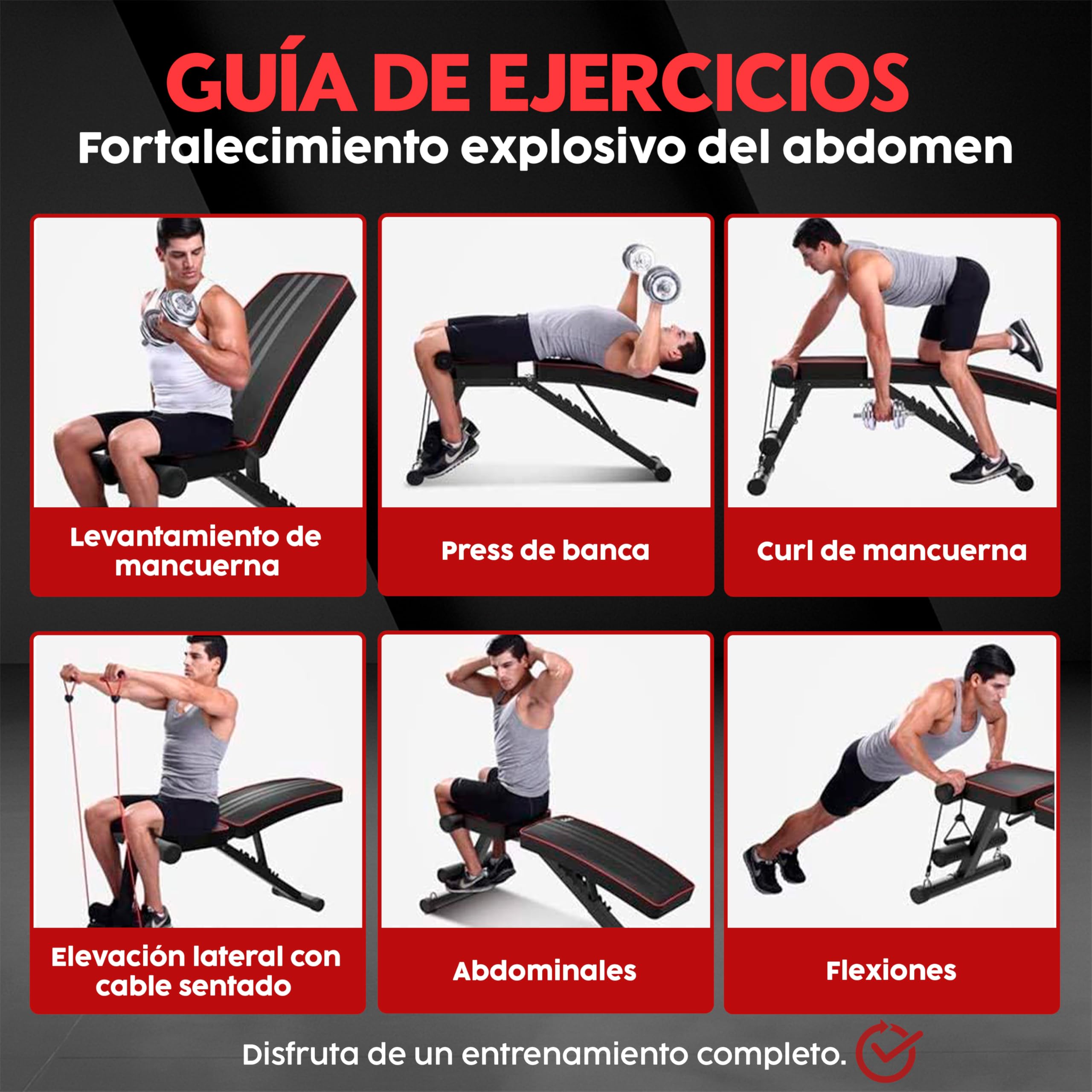 EveryKip Banco de Musculación Ajustable y Plegable para Pesas y Mancuernas, Banco de Pesas Multifunción Gimnasio en Casa, Entrenamiento 7 en 1,Regulable, Abdominales Red Para Gatos 8x3m
