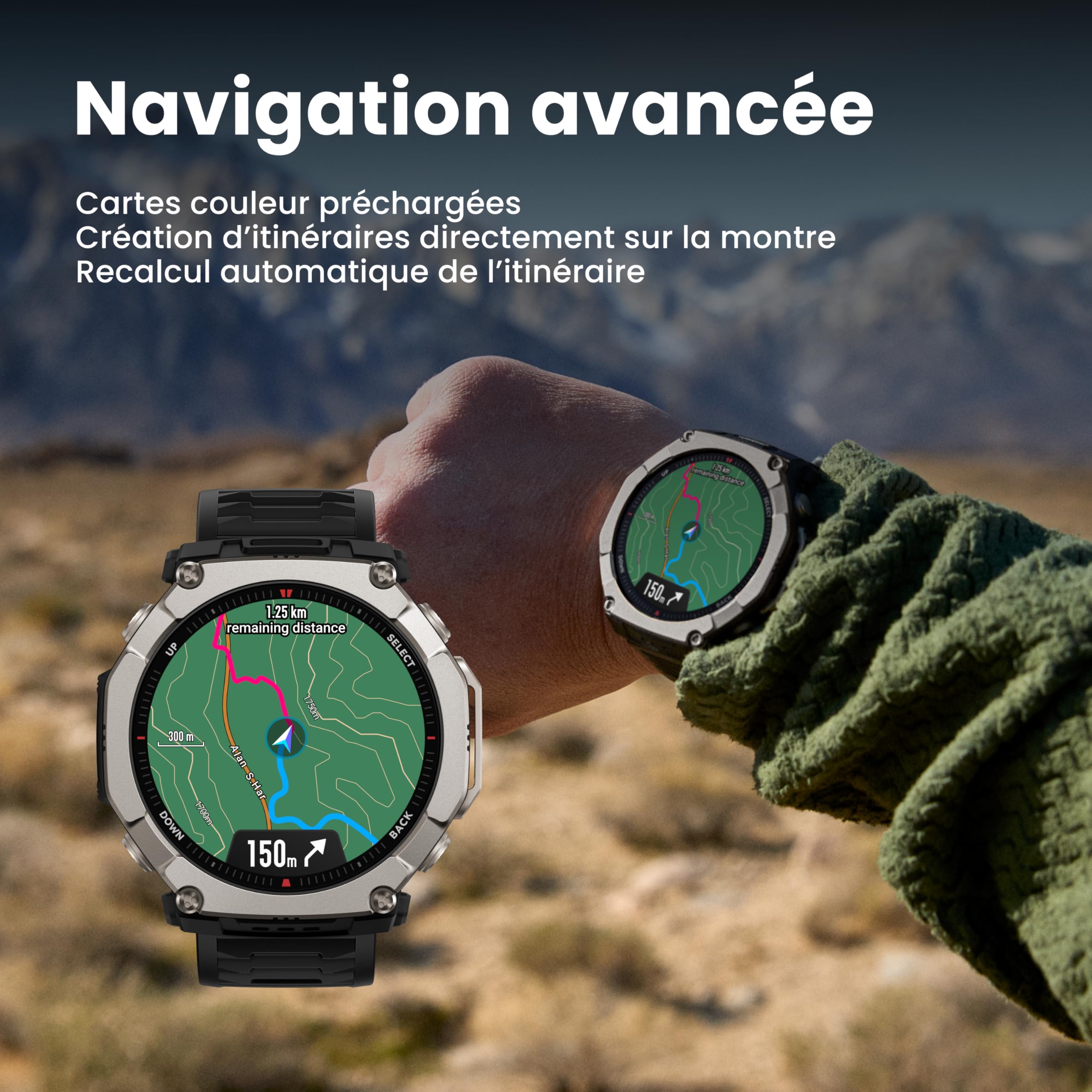 Amazfit T-Rex Ultra 2 Montre Connectée Outdoor, GPS Double Bande, Boîtier Titane 51 mm, Écran AMOLED 1,5" Verre Saphir, Lampe Torche, 30 Jours Autonomie, Cartes Hors Ligne, 10 ATM, 180+ Modes Sport