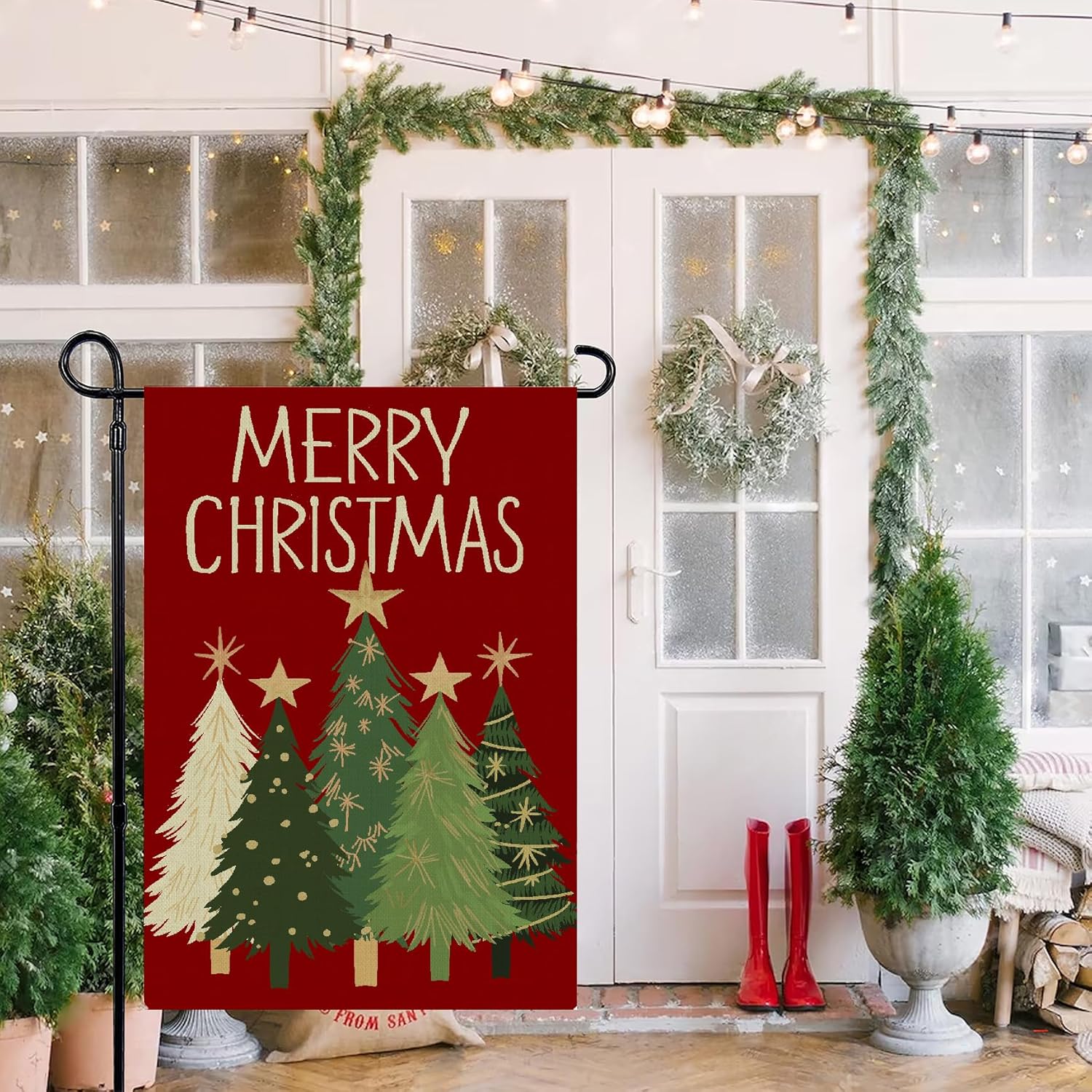 Merry Christmas Garden Flag 12x18 Inch Double Sided, Christmas Trees Winter Holiday Yard Flag Outdoor Decoration - Image 2