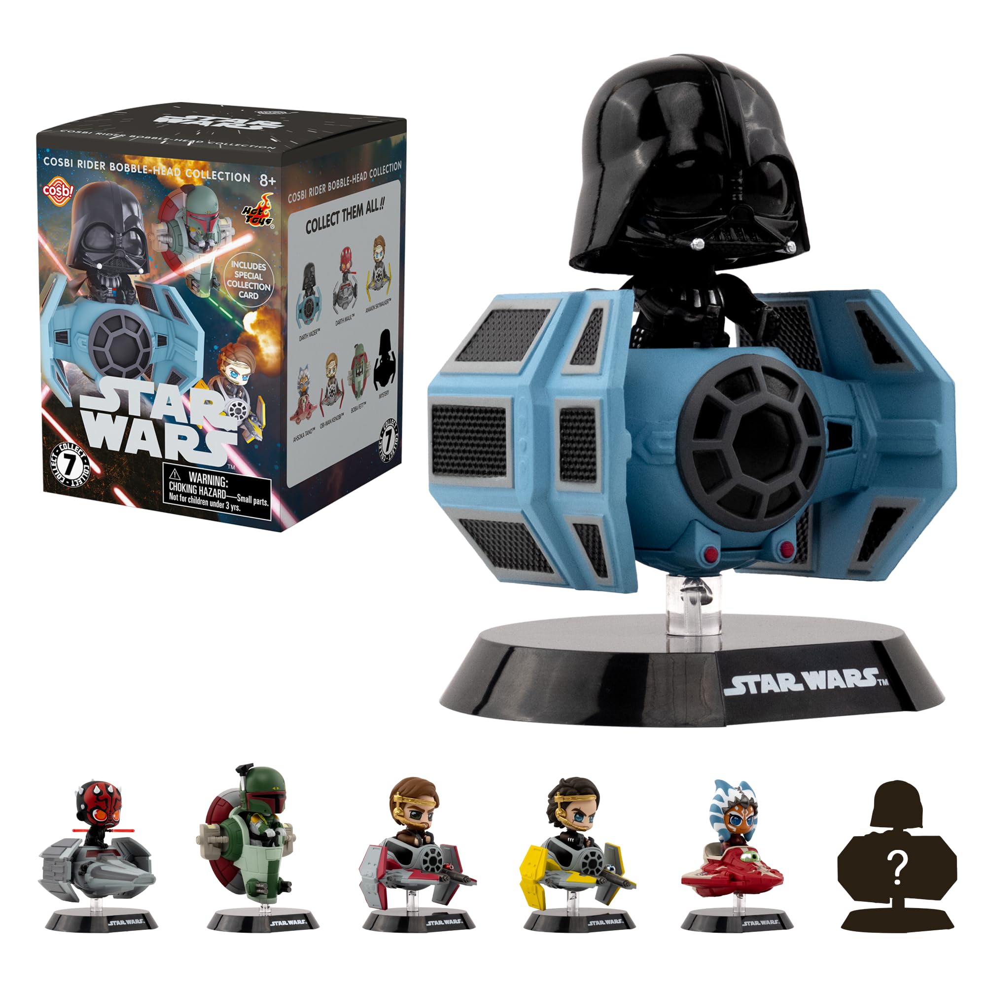 YuMe Star Wars Cosbi Rider Bobble Head Collection Series 1 | Blind Box mit 1 von 7 Mini Figuren, Sammelfigur mit Sammelkarte, Merch für Fans der Filme und Serien, 15438