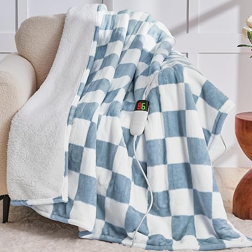 Miniatura 29 de Manta eléctrica térmica tamaño individual, manta térmica de 62 x 84 pulgadas con 10 niveles de calor y 8 horas de apagado automático, manta sherpa