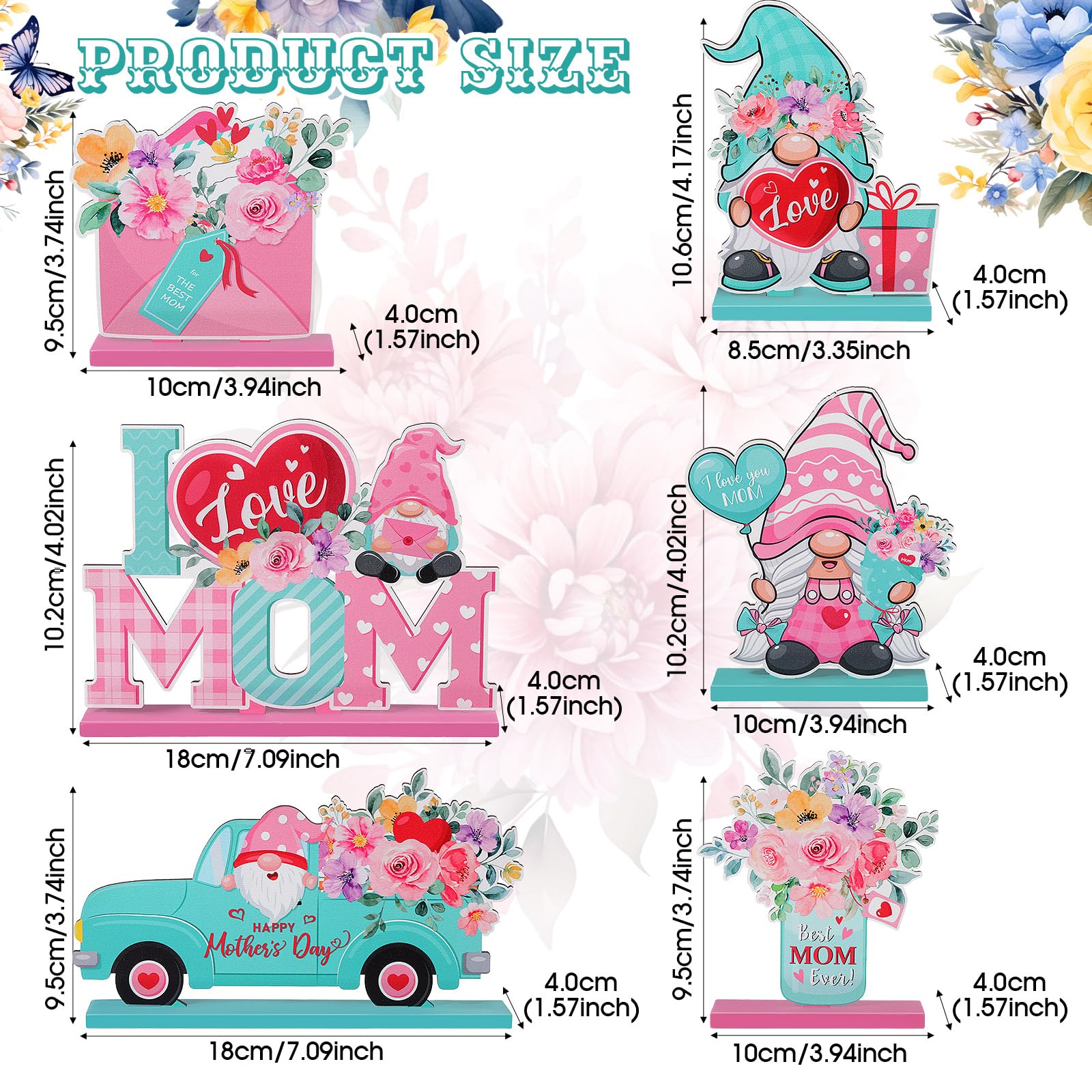 Blosssound 6 Pcs Mother's Day Wooden Centerpieces Table Decorations Happy Mother's Day Table Topper Signs Wood Mother's Day Table Centerpieces for Mother's Day Party Gift Dinner Table Home Decor