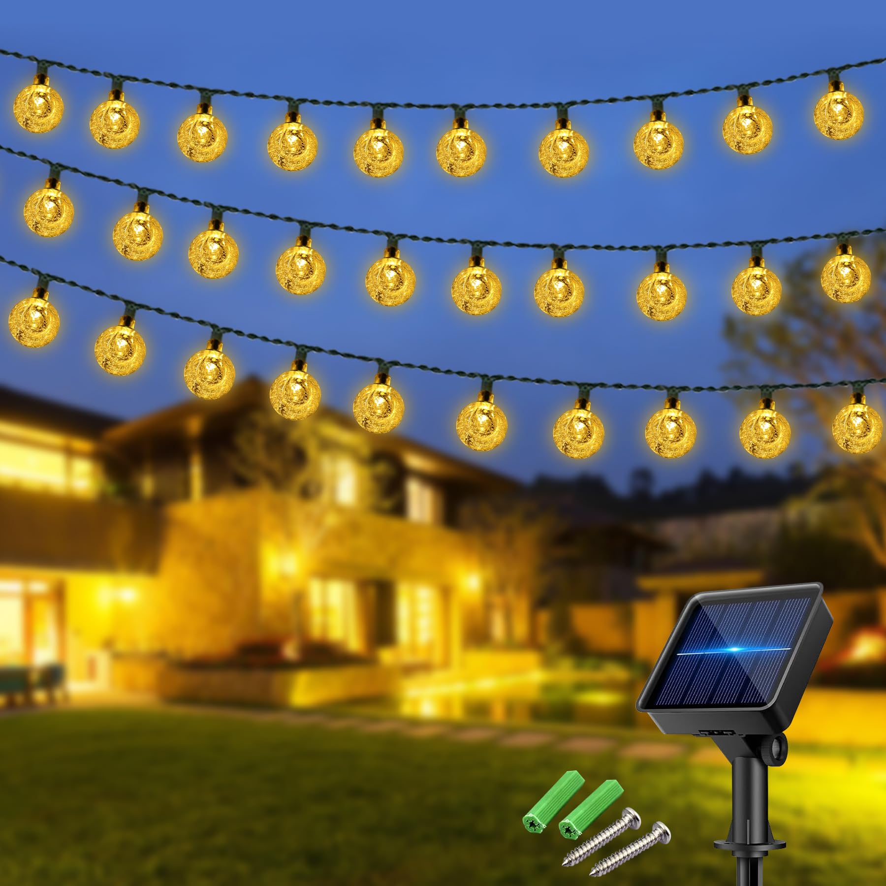 Laihur 100LED Solar String Lights Outdoor Garden, Garden Solar Lights Outdoor Weatherproof, 8 Modes 12M/39Ft Indoor/Outdoor Timer Function Fairy Lights for Home Yard Party Decoration, Warm White