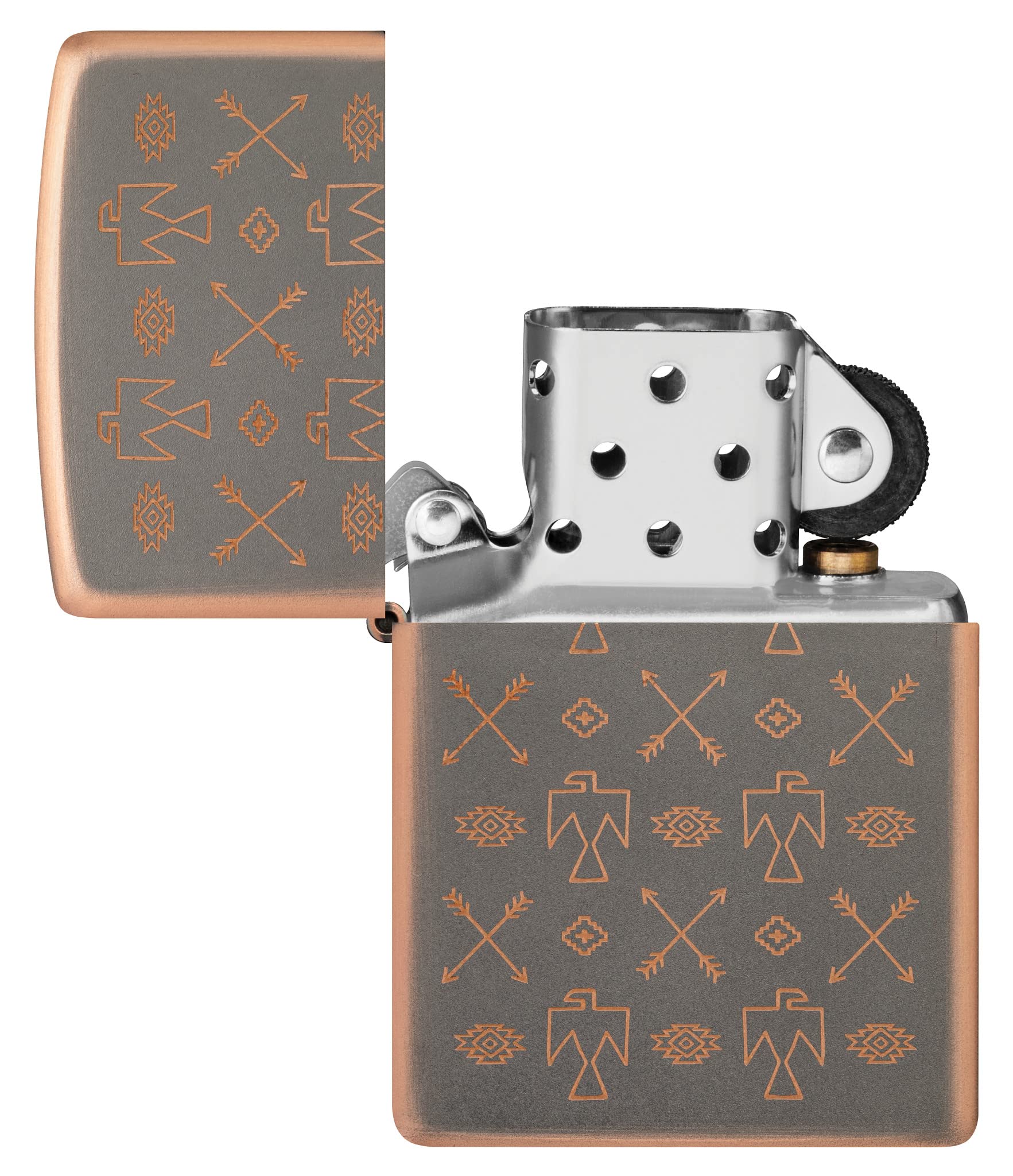Zippo Sturmfeuerzeug - Indian Pattern, Rustic Bronze, Laser Engrave - Nachfüllbar - Wiederverwendbar - Windfestes Design - Geschenkbox - Made in USA