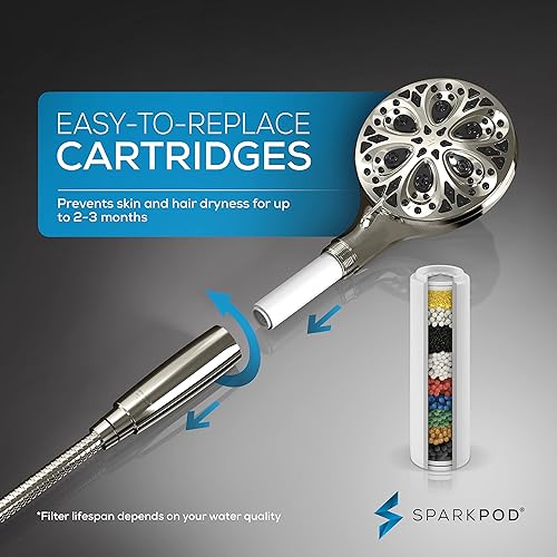 Miniatura 8 de SparkPod Cabezal de ducha filtrado de 10 modos con manguera, cabezales de ducha de alta presión de 5 pulgadas con filtro, filtro de cabezal de ducha